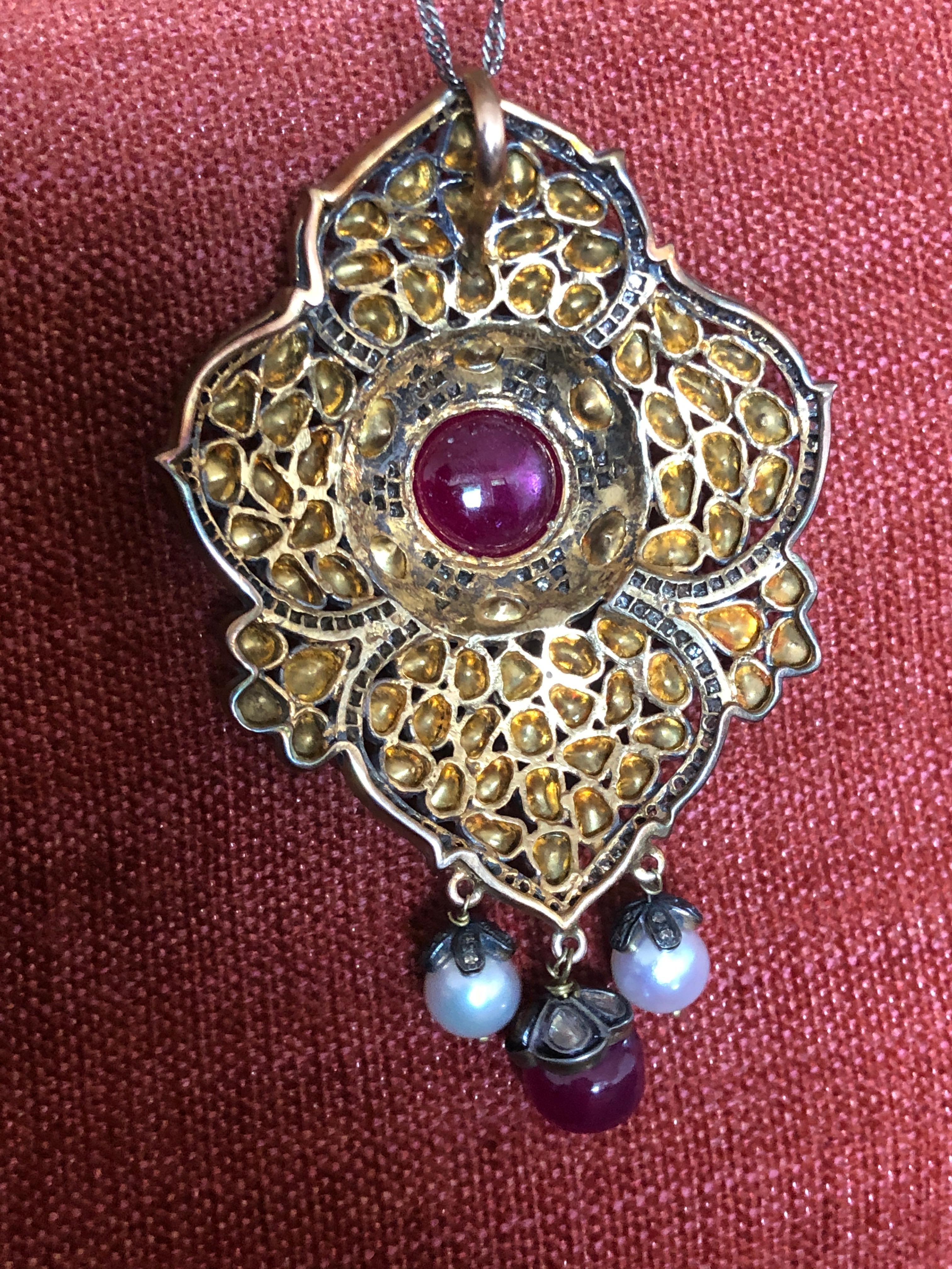 Uncut 14 Karat Gold Diamond Pendant Necklace For Sale