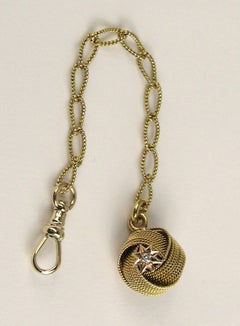 14 Karat Gold Diamond Pocket Watch Chain Fob Pendant