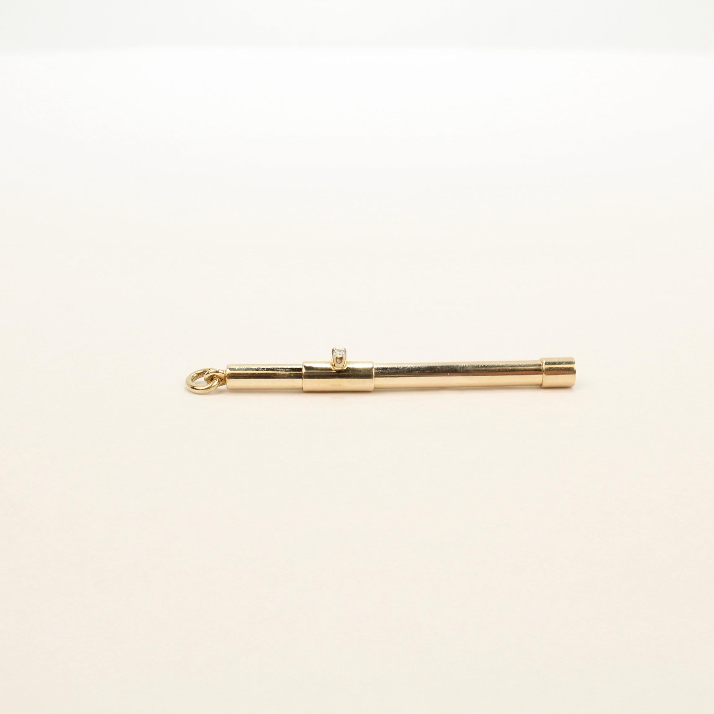 14 Karat Gold and Diamond Retractable Tooth Pick In Good Condition In Philadelphia, PA