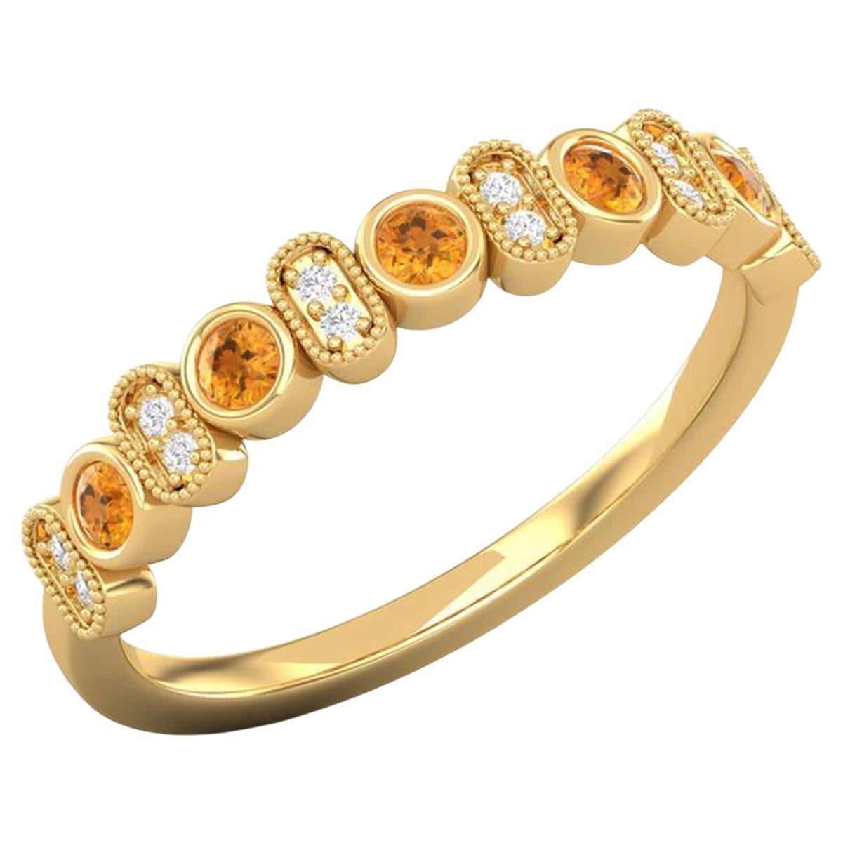 14 Karat Gold Diamond Ring / 2 MM Citrine Ring / Ring for Her / Cluster Band For Sale