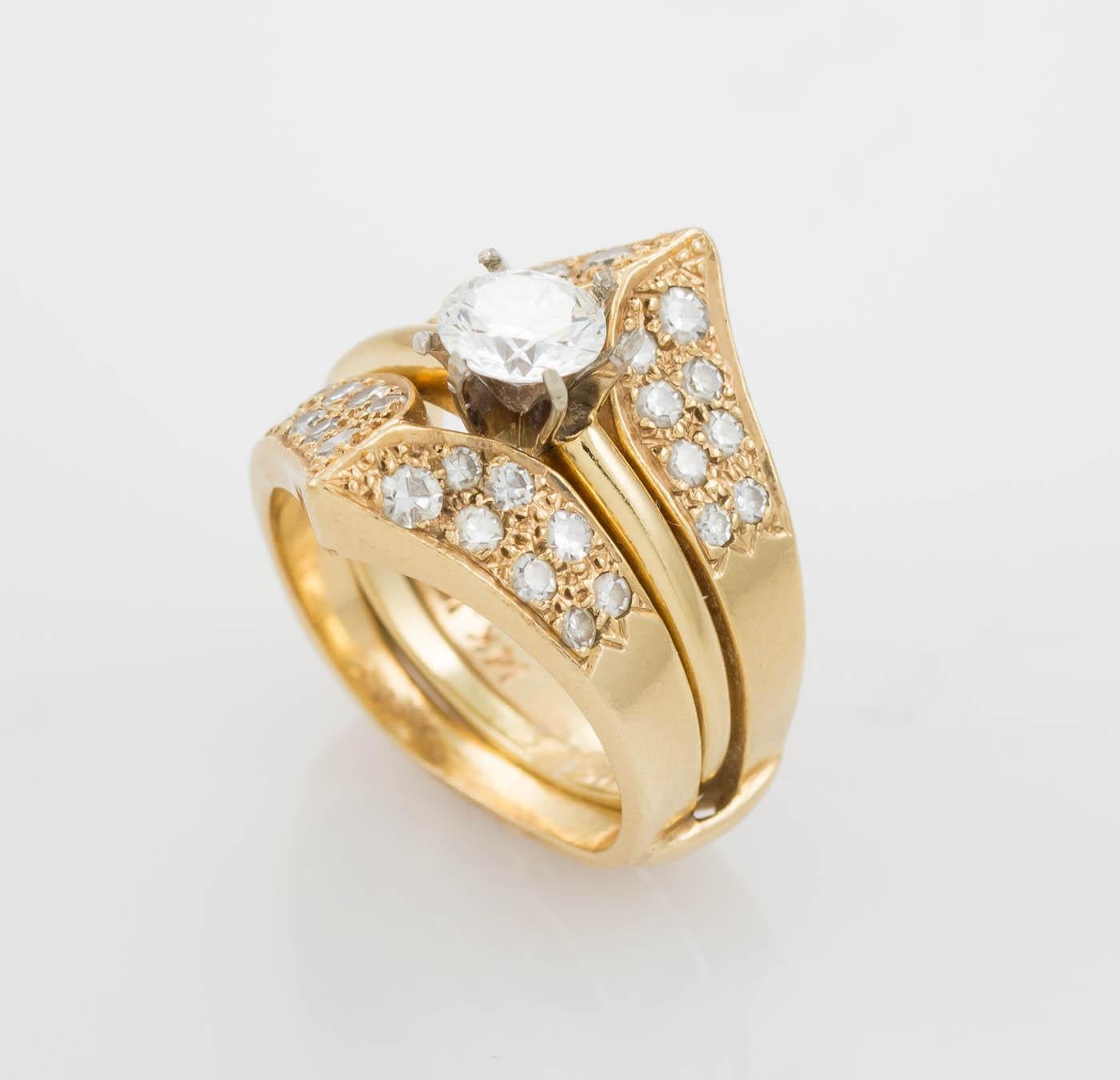 Taille ronde Bague en or 14 carats avec diamants de 0,58 carat de couleur F et de pureté VS1, certifiés GIA en vente