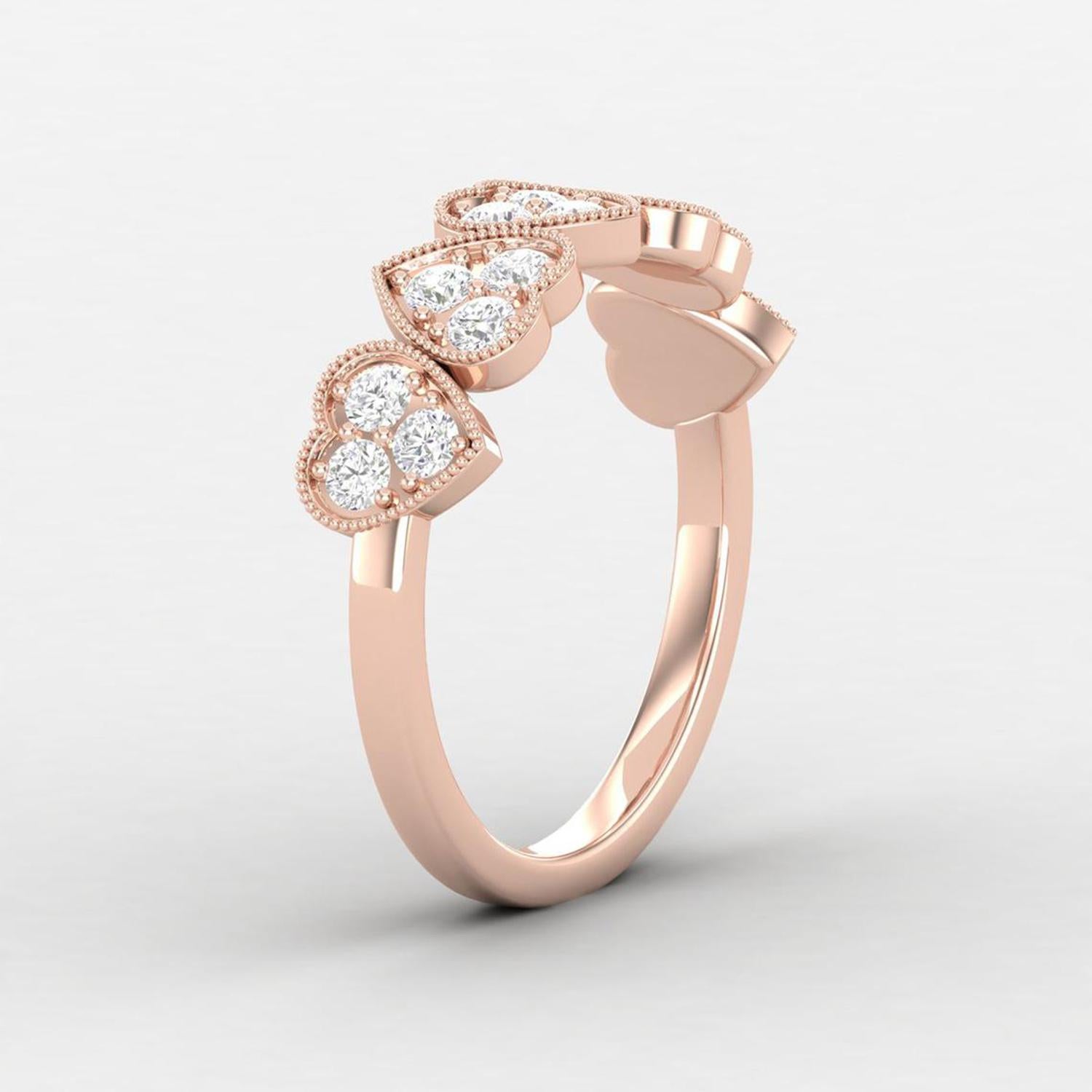 Modern 14 Karat Gold Diamond Ring / 'H-I''SI' Quality Diamond Ring / Heart Ring for Her For Sale