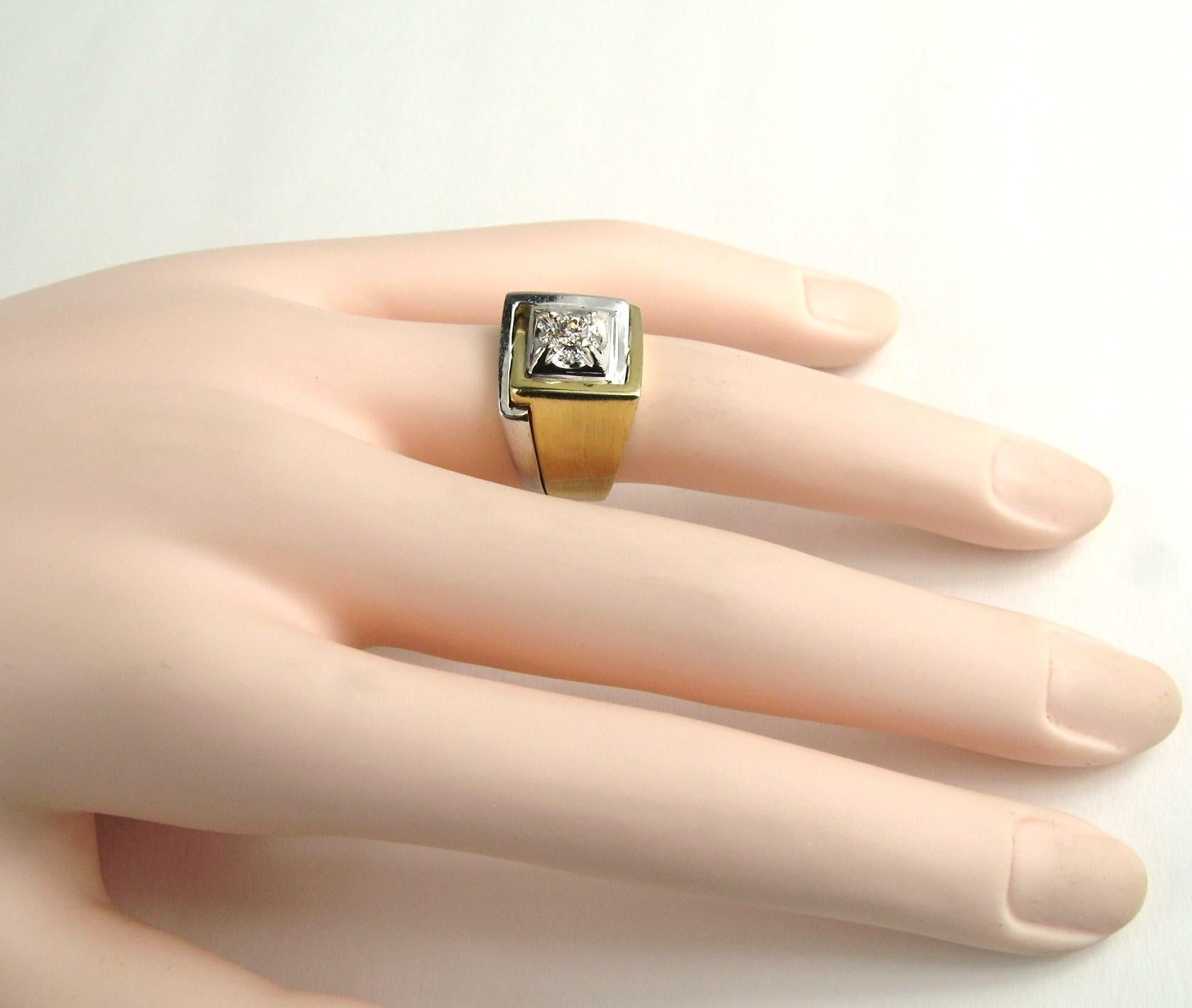 Brilliant Cut 14 KT Gold Diamond Ring White & Yellow 1960s  For Sale