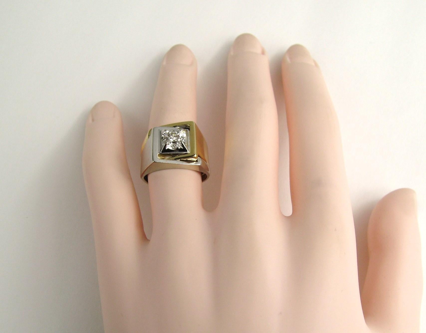 Women's or Men's 14 KT Gold Diamond Ring White & Yellow 1960s  For Sale