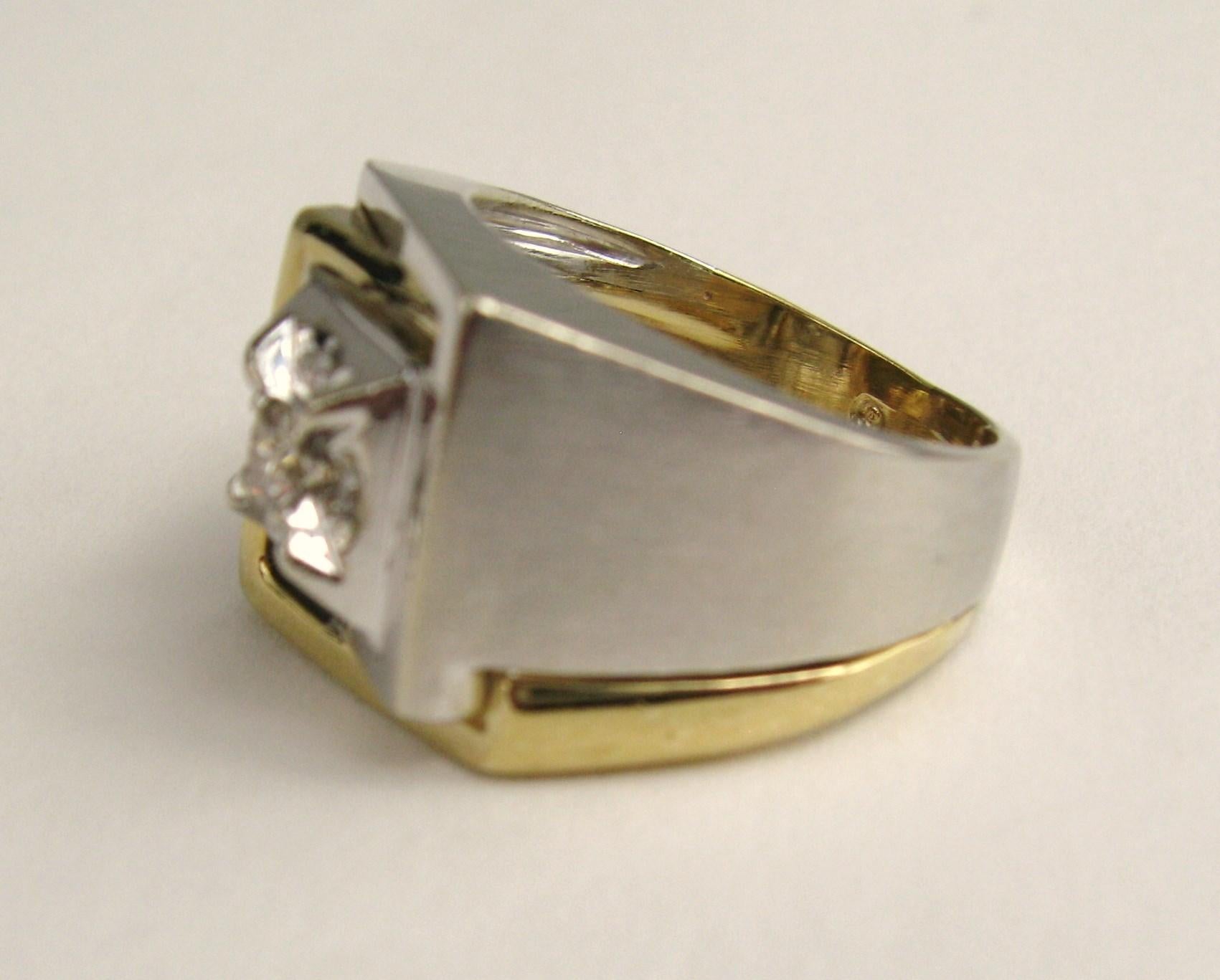 14 KT Gold Diamond Ring White & Yellow 1960s  For Sale 2