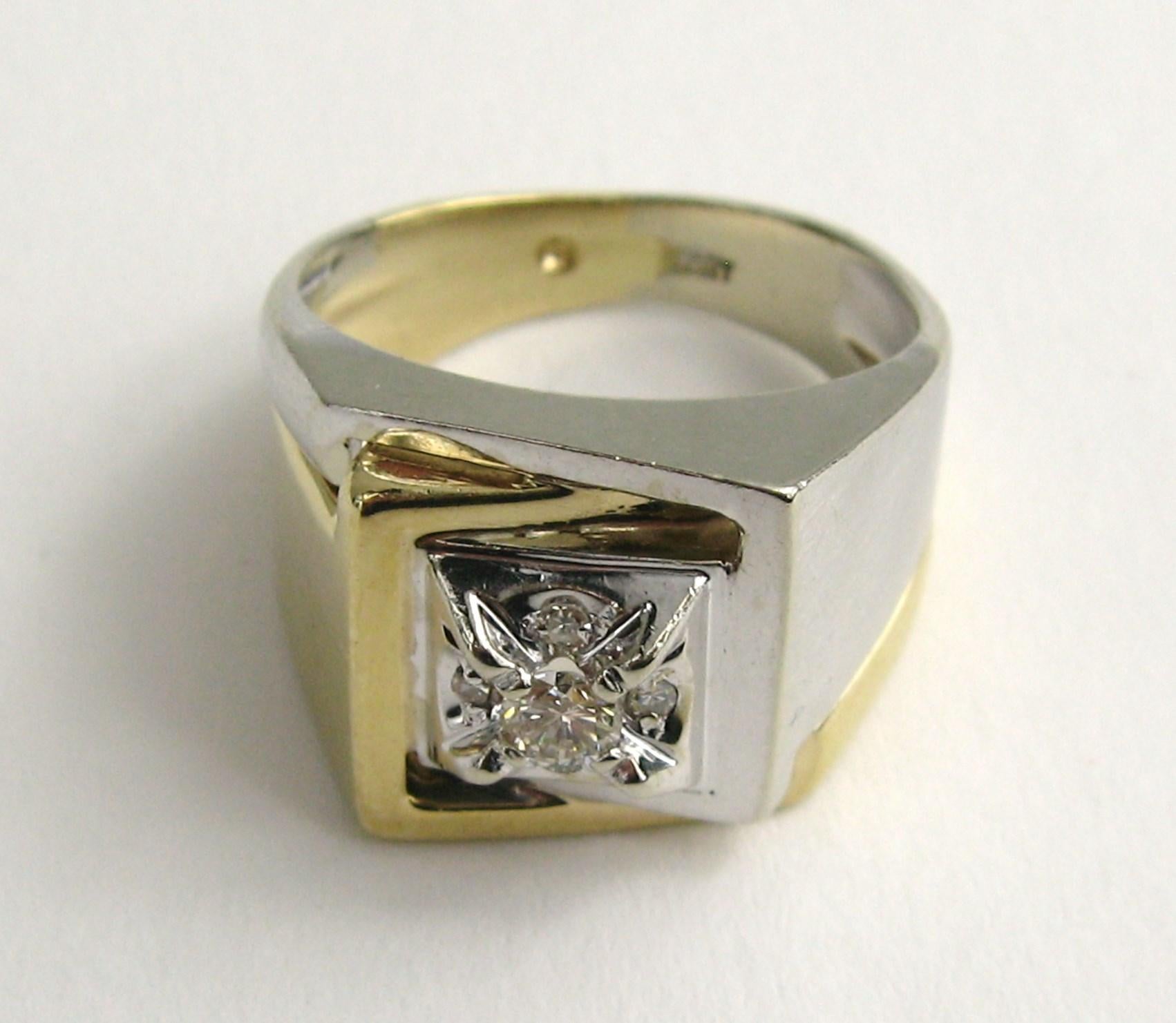 14 KT Gold Diamond Ring White & Yellow 1960s  For Sale 3