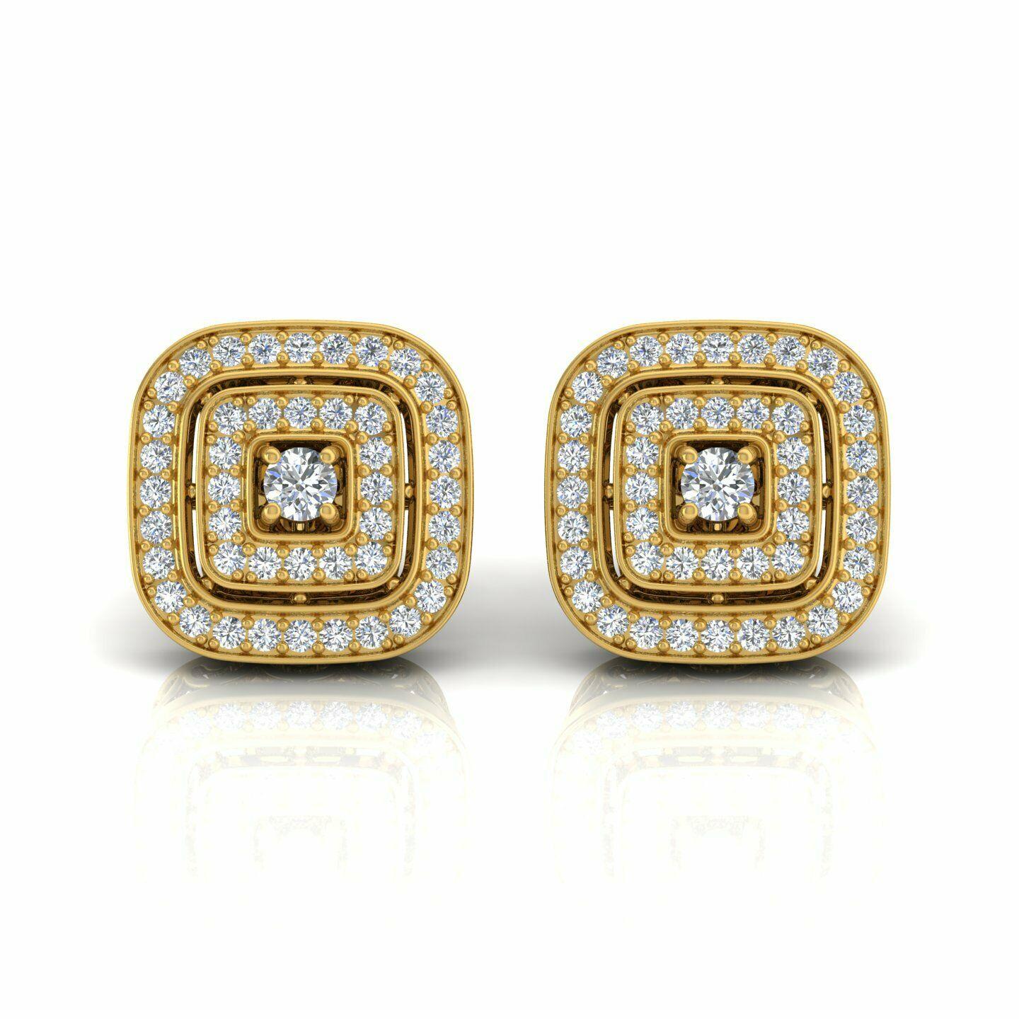 14 Karat Gold Diamond Square Stud Earrings For Sale 1