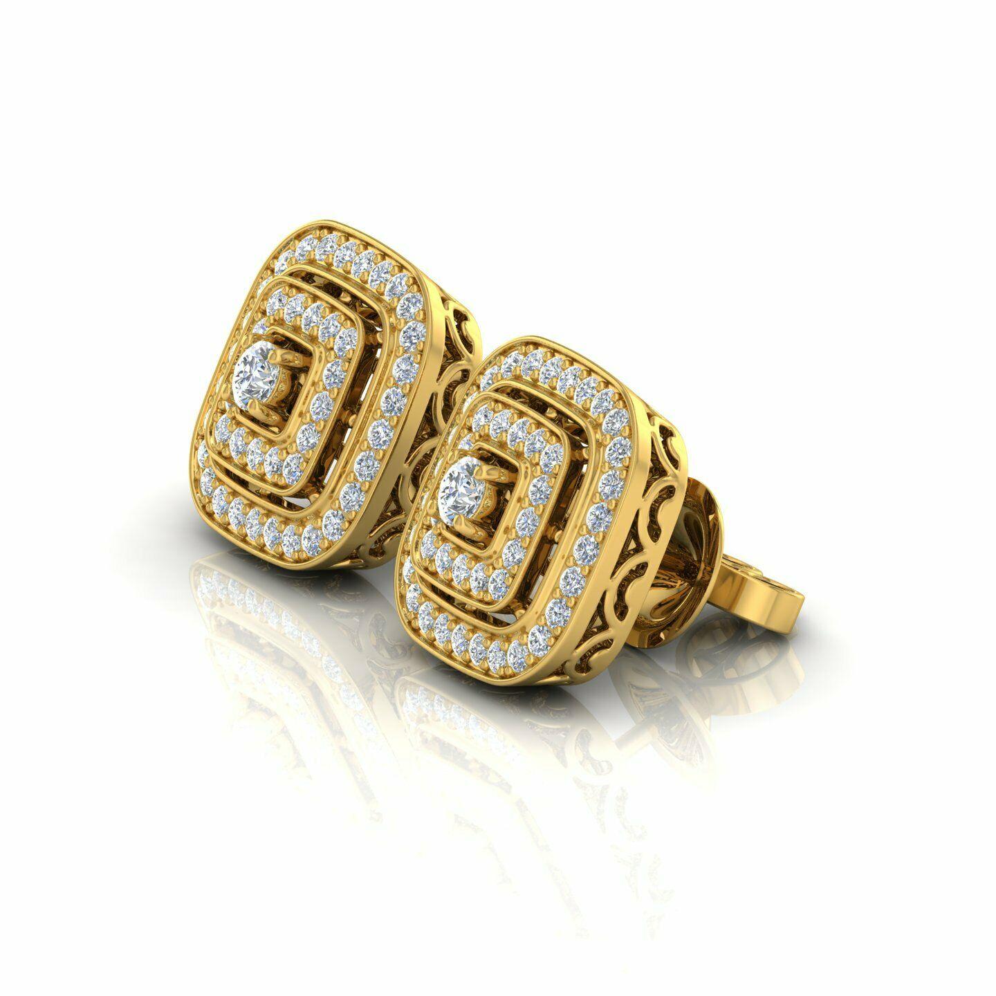 14 Karat Gold Diamond Square Stud Earrings For Sale 2