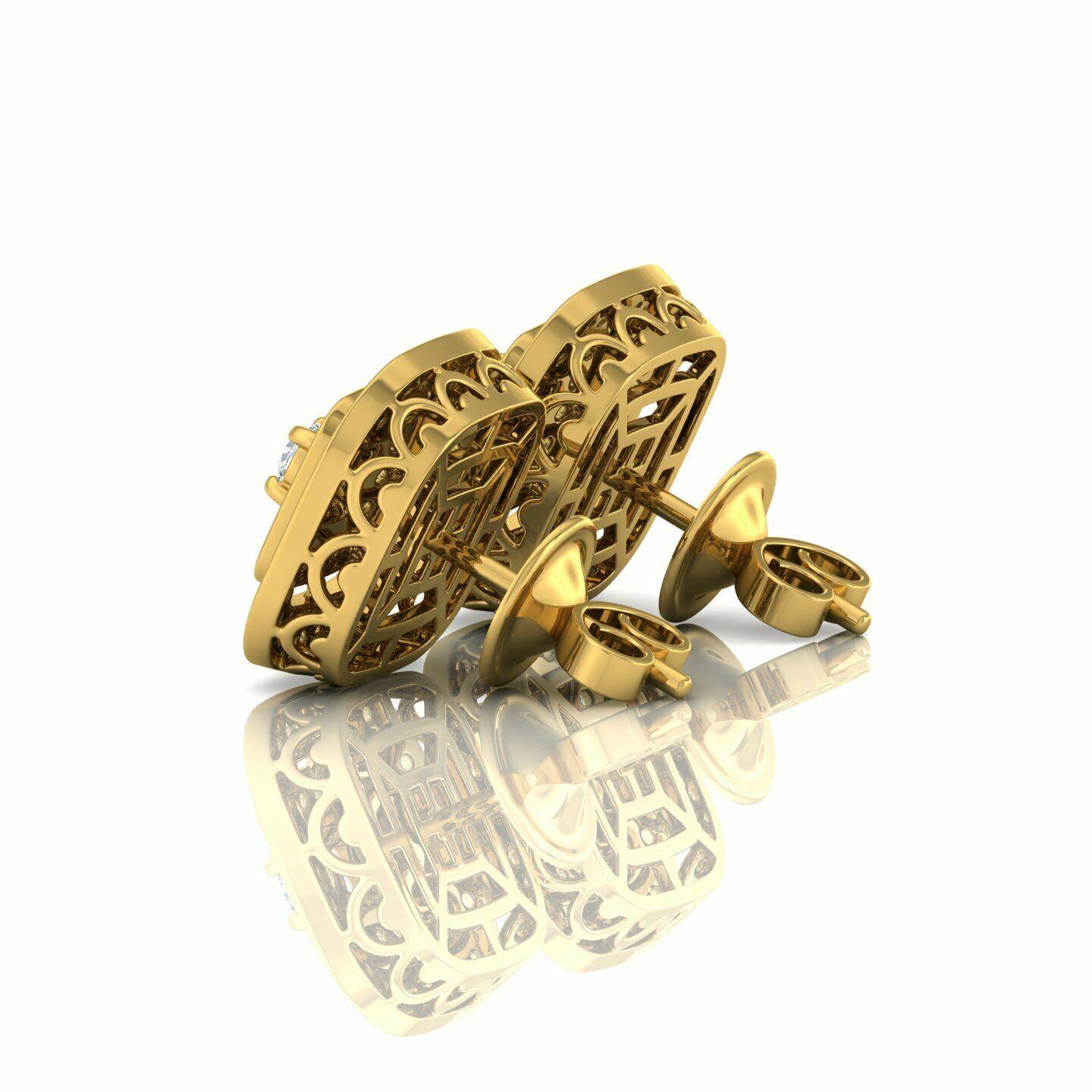 14 Karat Gold Diamond Square Stud Earrings For Sale 3