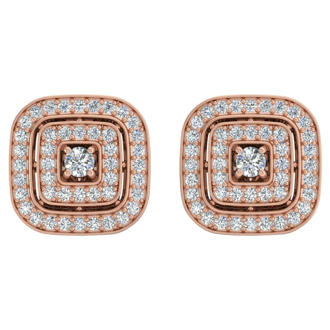 14 Karat Gold Diamond Square Stud Earrings