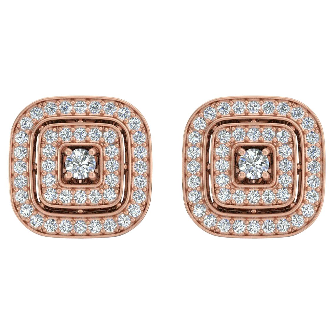 14 Karat Gold Diamond Square Stud Earrings For Sale