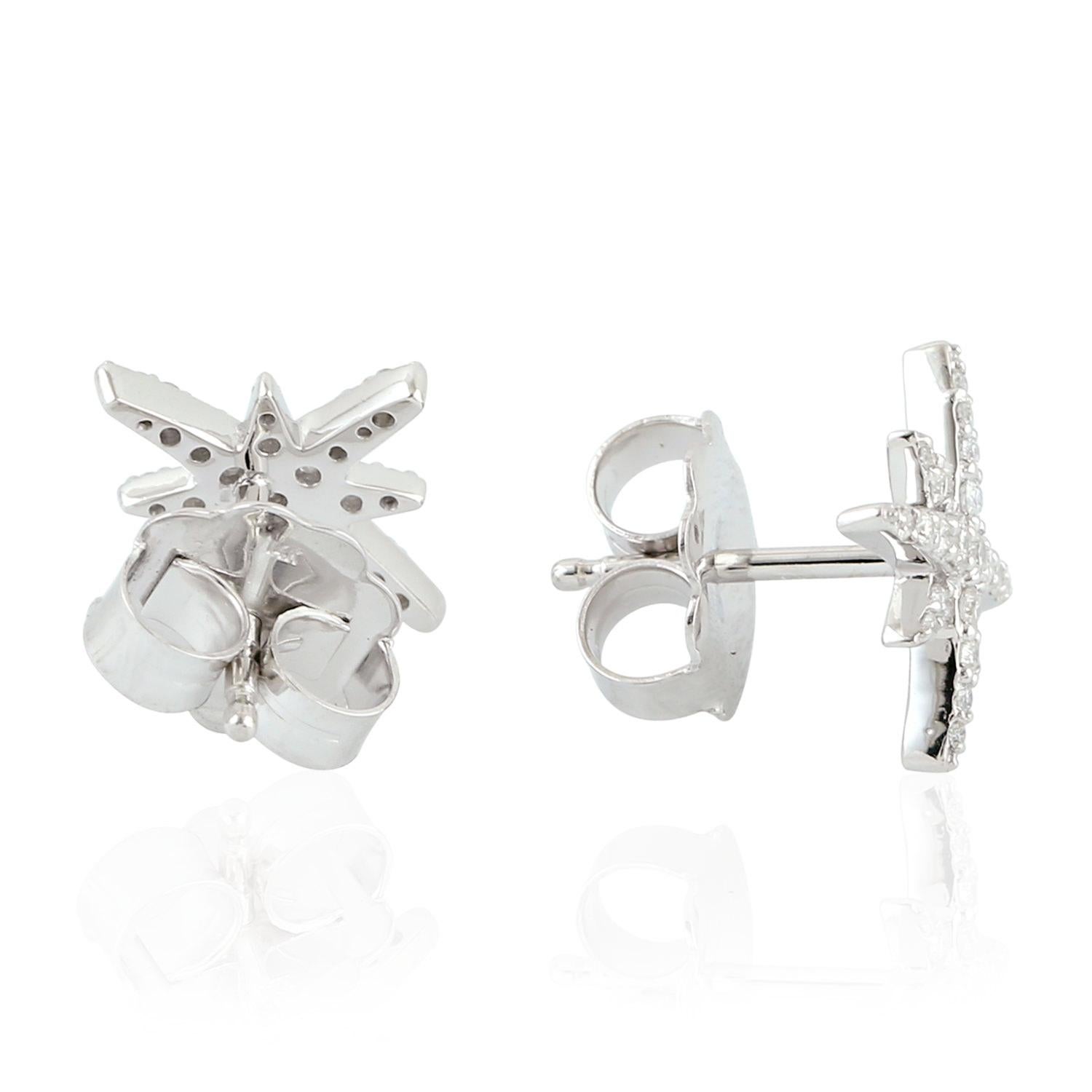 Single Cut 14 Karat Gold Diamond Star Stud Earrings For Sale