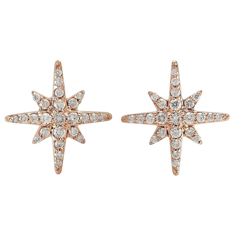 14 Karat Gold Diamond Star Stud Earrings For Sale (Free Shipping) at ...