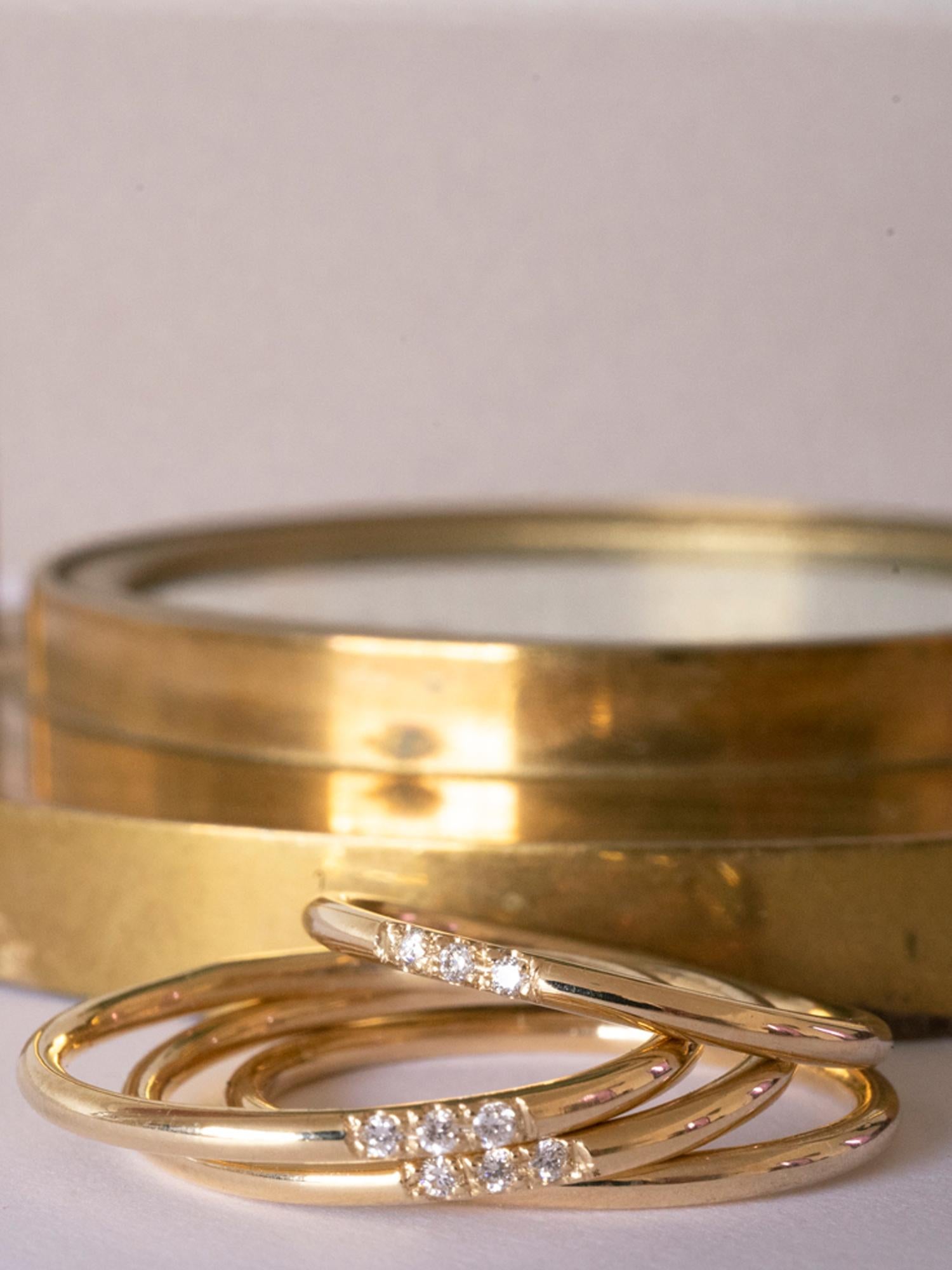 For Sale:  14 Karat Gold Diamond Trio Minimalist Band Ring by Mon Pilar sizes 8-10.5 US 2