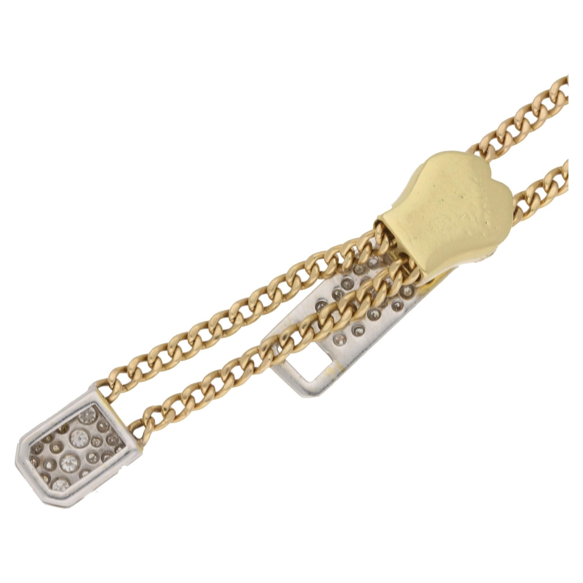 Diamond Set Zip Necklace in 14 Karat Gold  In Excellent Condition In London, GB