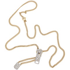 Vintage Diamond Set Zip Necklace in 14 Karat Gold 