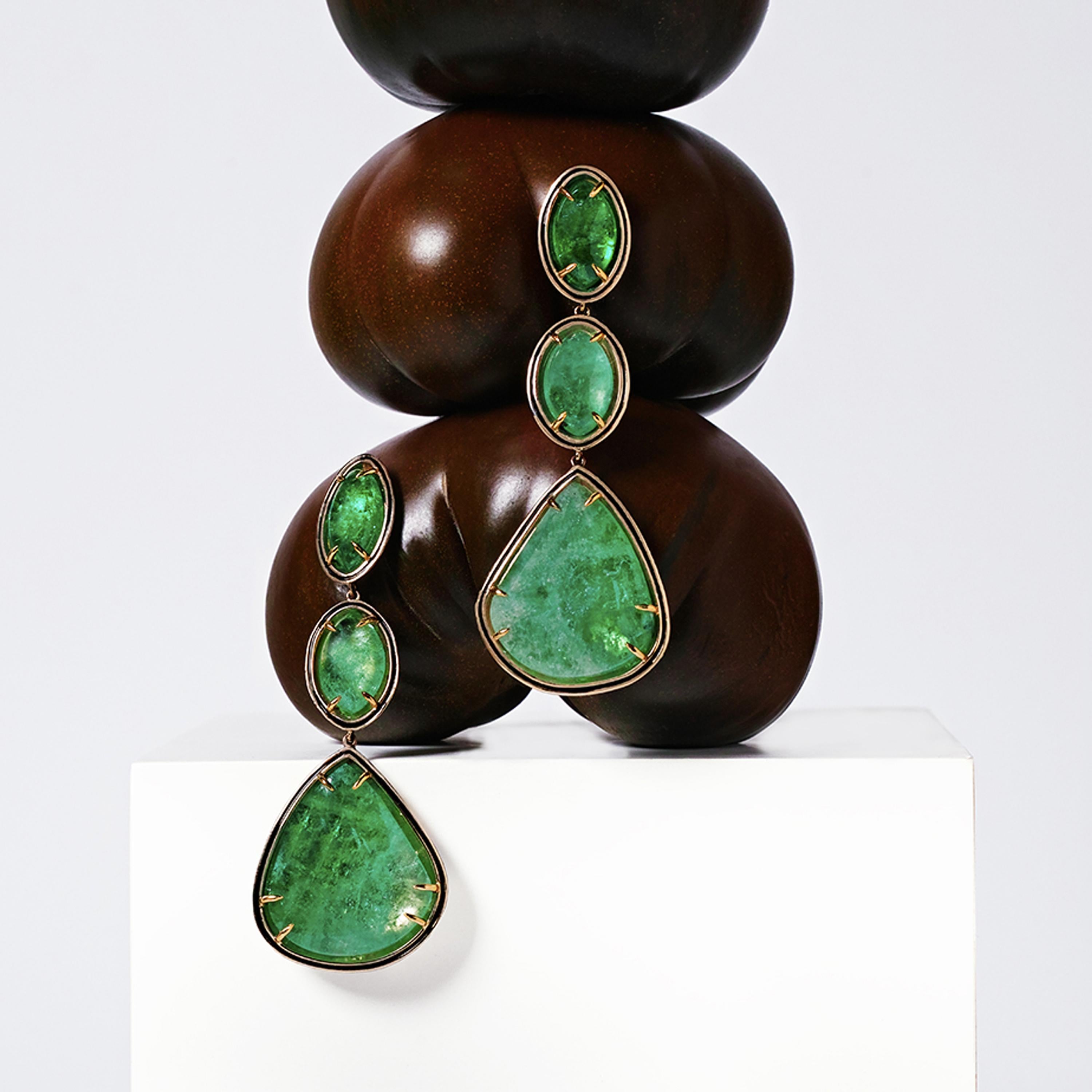 Cabochon Alice Cicolini's 14 Karat Gold Diamonds Jaipur Muzo Emerald Wisteria Earrings For Sale