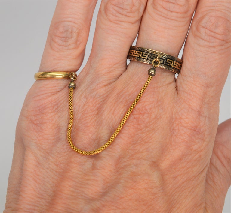 14 Karat Gold Double Handcuff Band Ring Set For Sale at 1stDibs