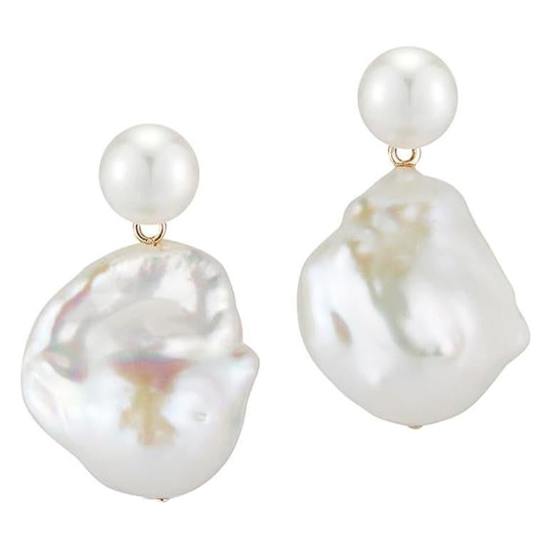 14 Karat Gold Duality Pearl Drop Earrings For Sale