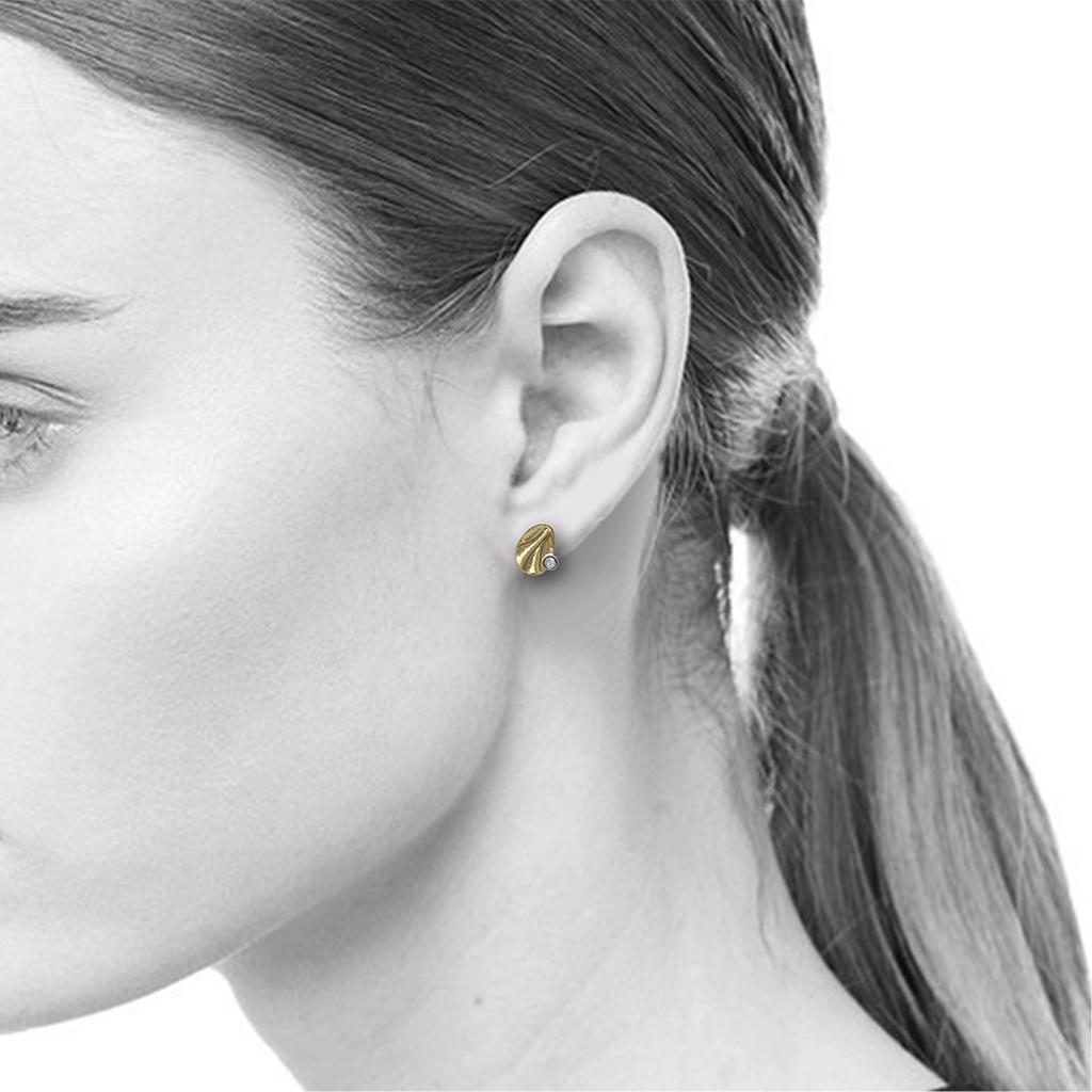 Brilliant Cut 14 Karat Gold Dune Textured Pebble Studs with Diamond Accents from K.MITA For Sale