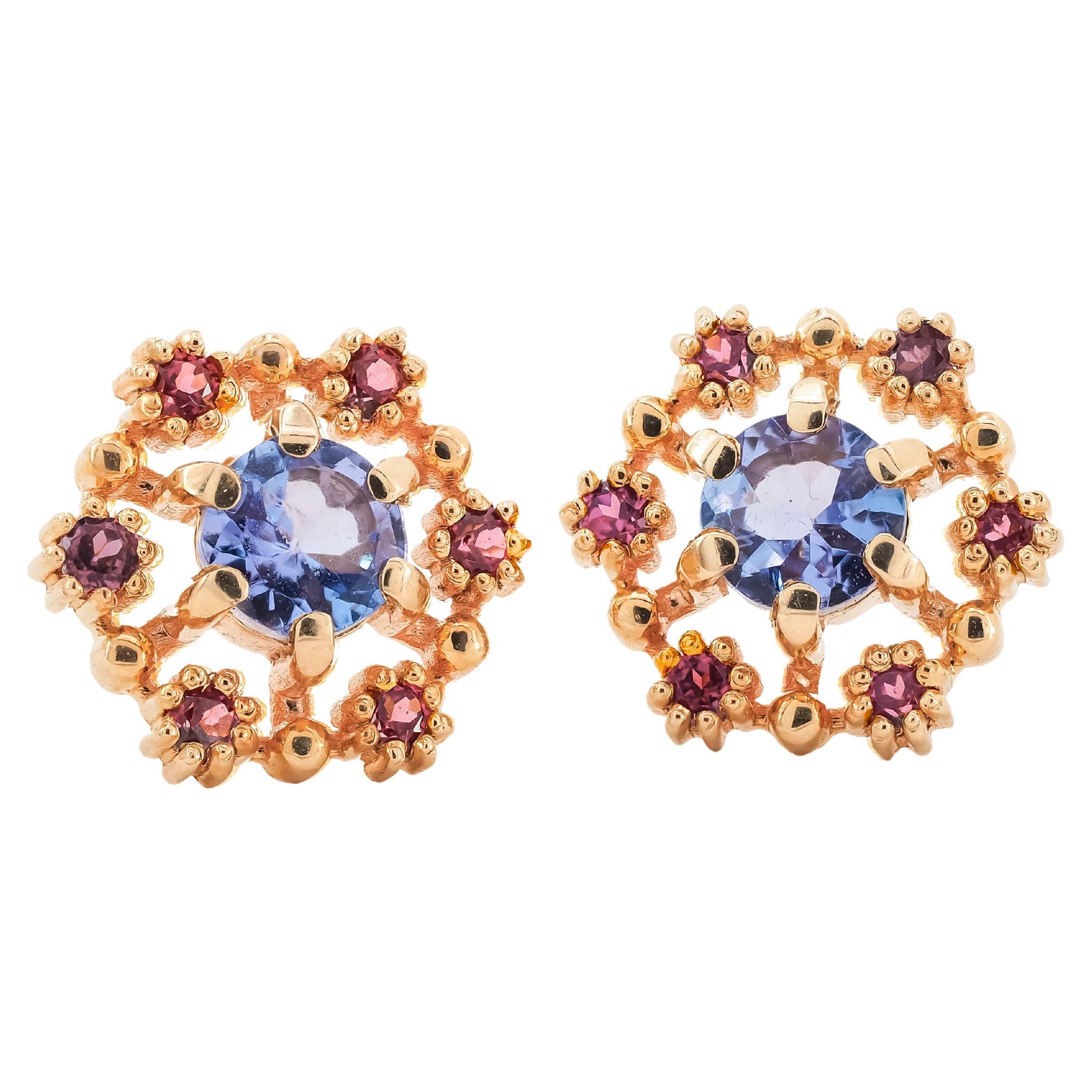 Tanzanite, ruby 14k earrings studs
