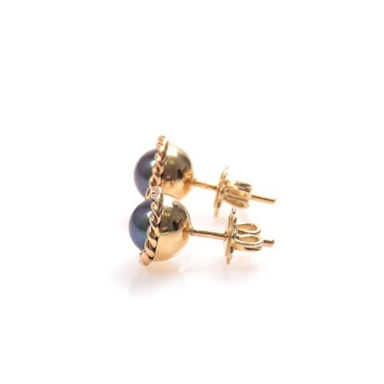 14k gold black pearl earrings