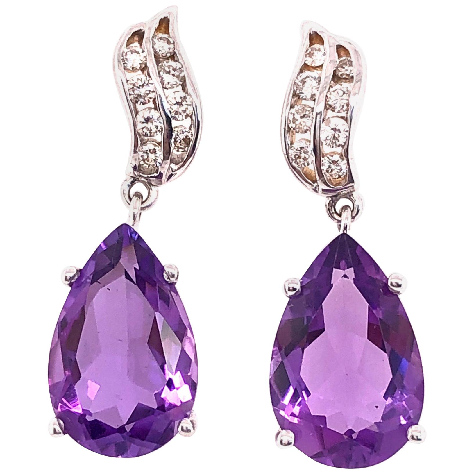 14 Karat Gold Earrings with Diamonds and Amethysts 0.50 Total Diamond Weight For Sale