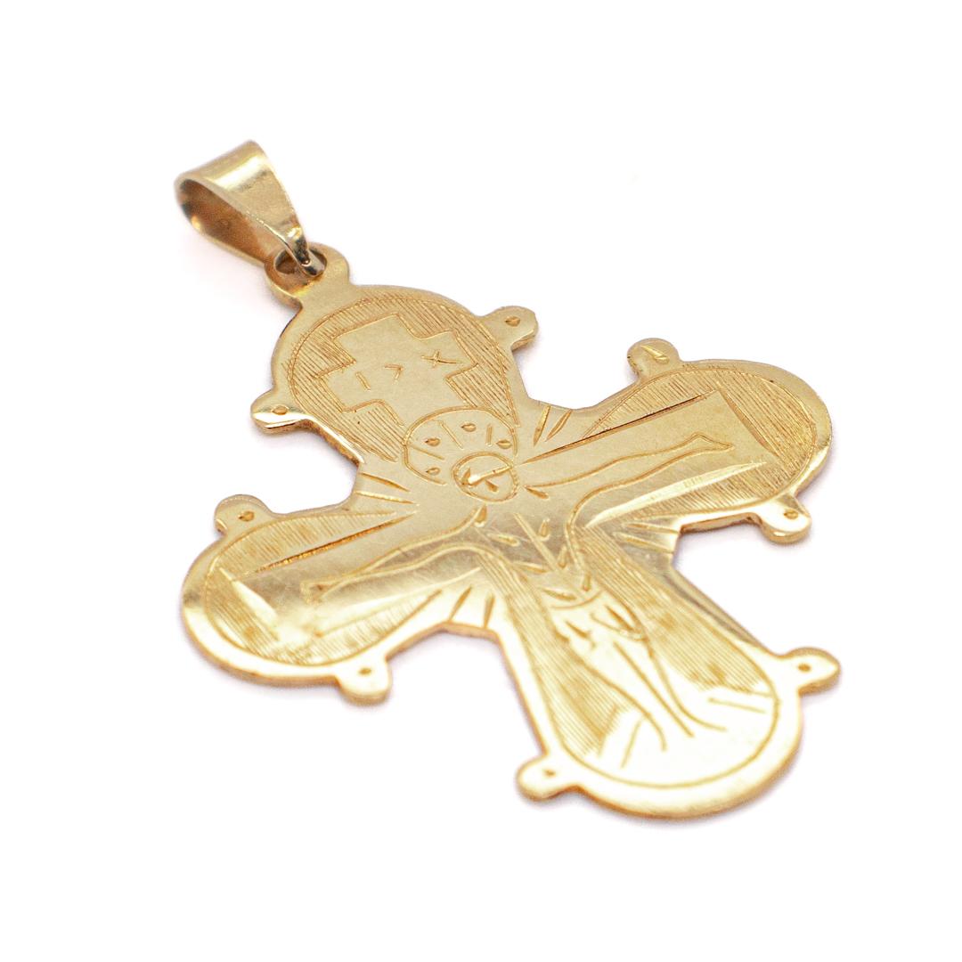 14 Karat Gold Eastern Orthodox Cross or Crucifix Pendant for a Necklace For Sale 6