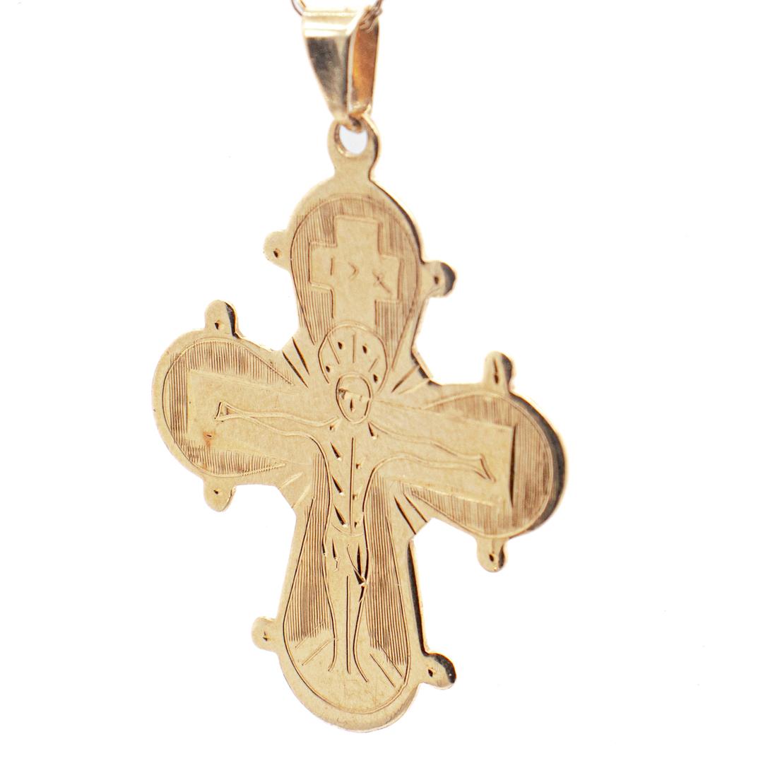 Byzantine 14 Karat Gold Eastern Orthodox Cross or Crucifix Pendant for a Necklace For Sale