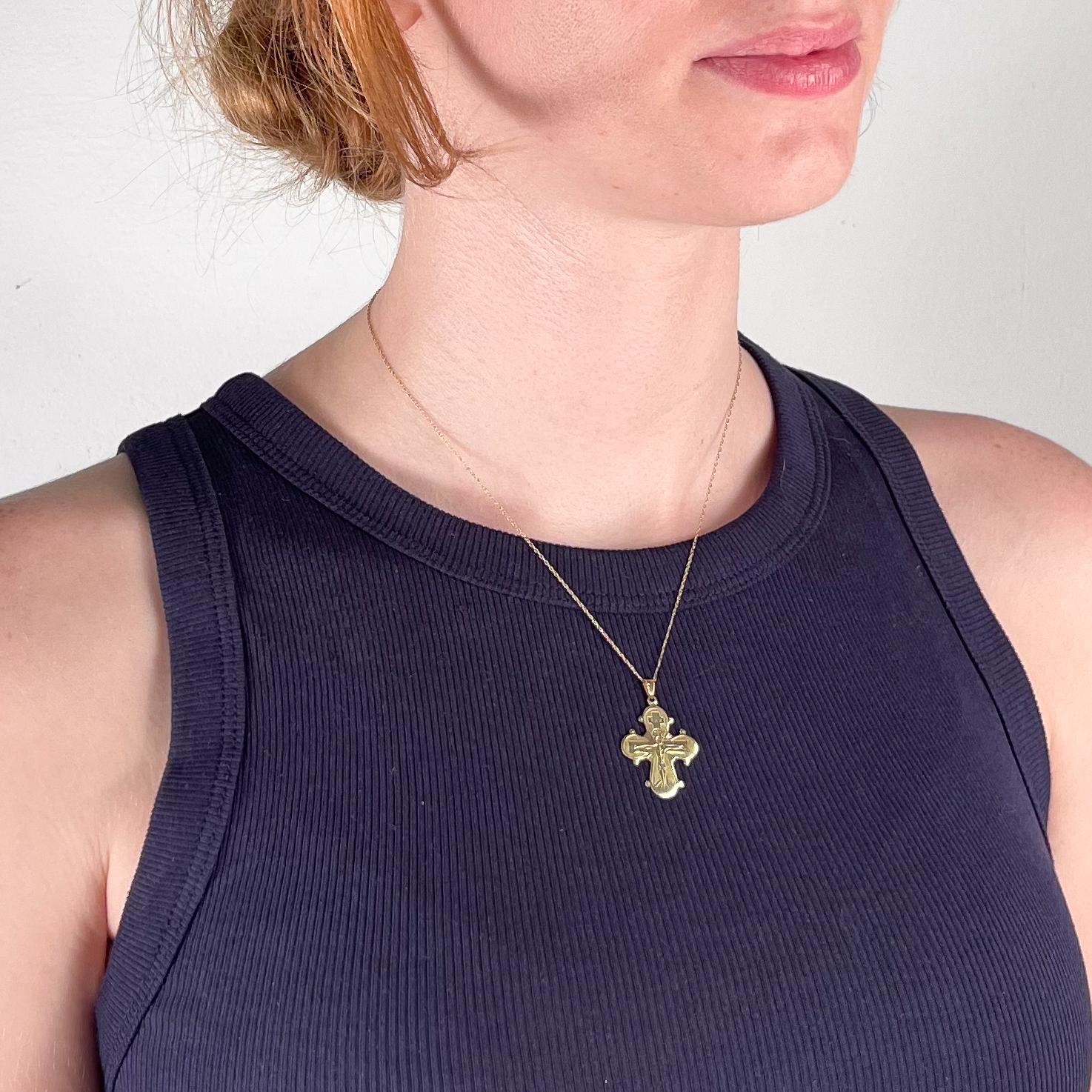 Women's or Men's 14 Karat Gold Eastern Orthodox Cross or Crucifix Pendant for a Necklace For Sale