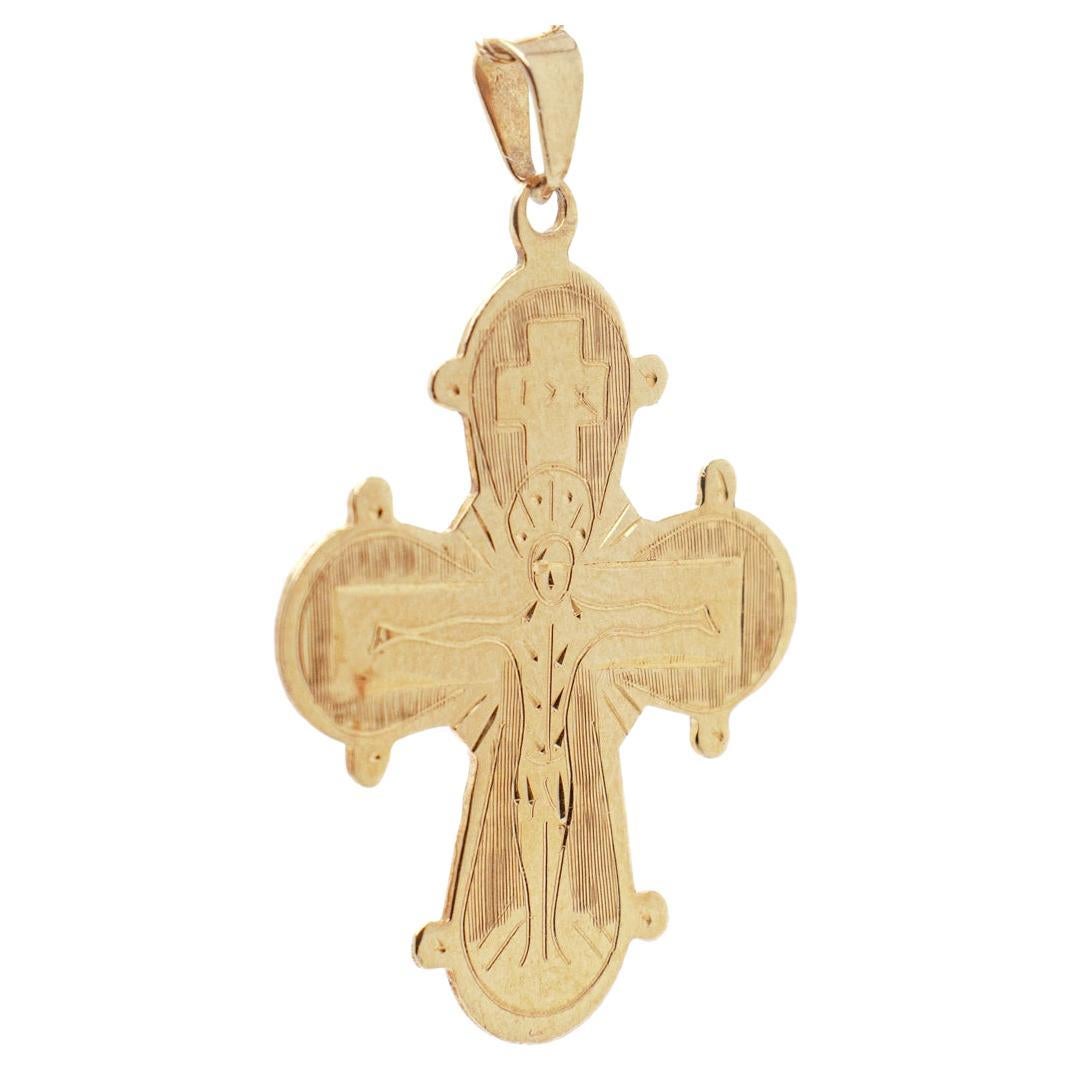 14 Karat Gold Ost-orthodoxes Kreuz- oder Kruzifix-Anhänger für eine Halskette
