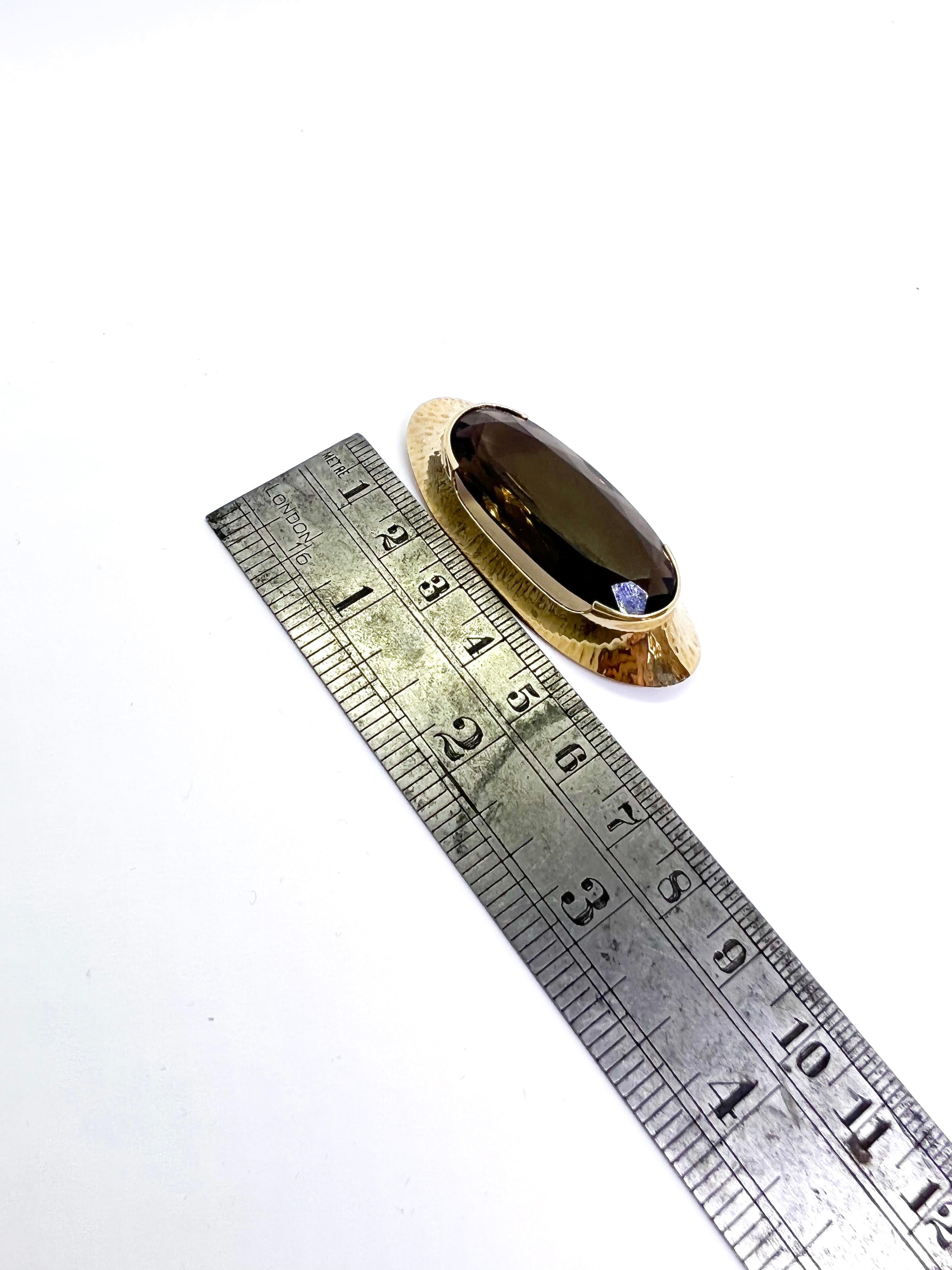 Modernist 14 Karat Gold Elis Kauppi Kupittaan Kulta Brooch, Really Big Smoky Quartz For Sale