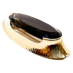 Retro 14 Karat Gold Elis Kauppi Kupittaan Kulta Brooch, Really Big Smoky Quartz