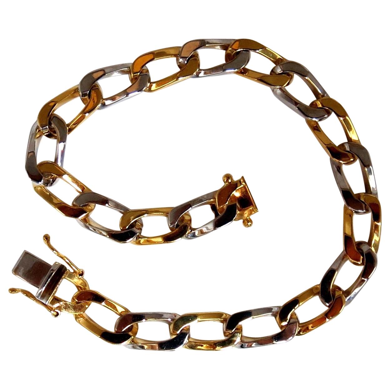 Bracelet bicolore à maillons allongés en or 14 carats à haute brillance en vente