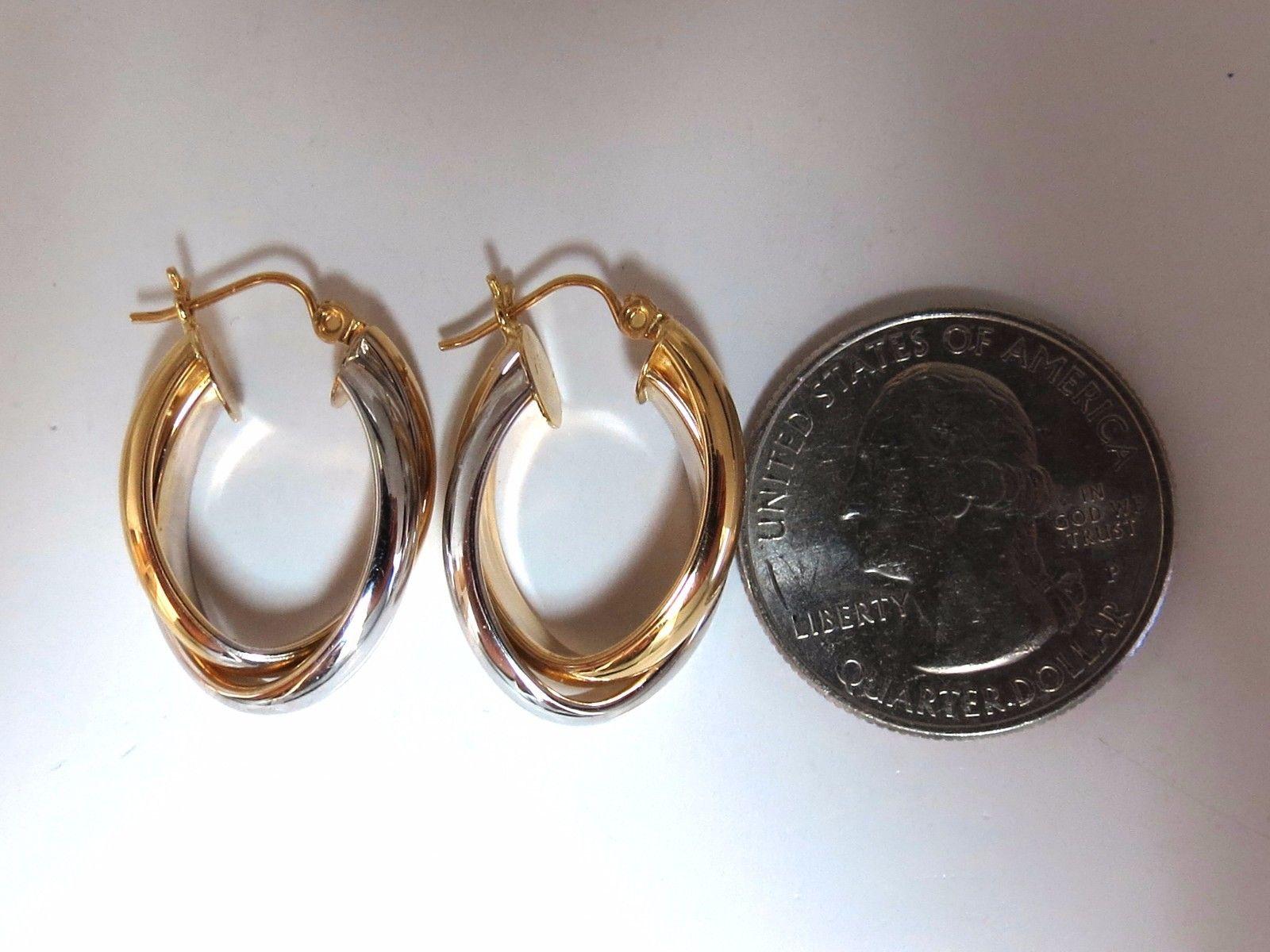 Women's or Men's 14 Karat Gold Elongated Tubular Twist Earrings