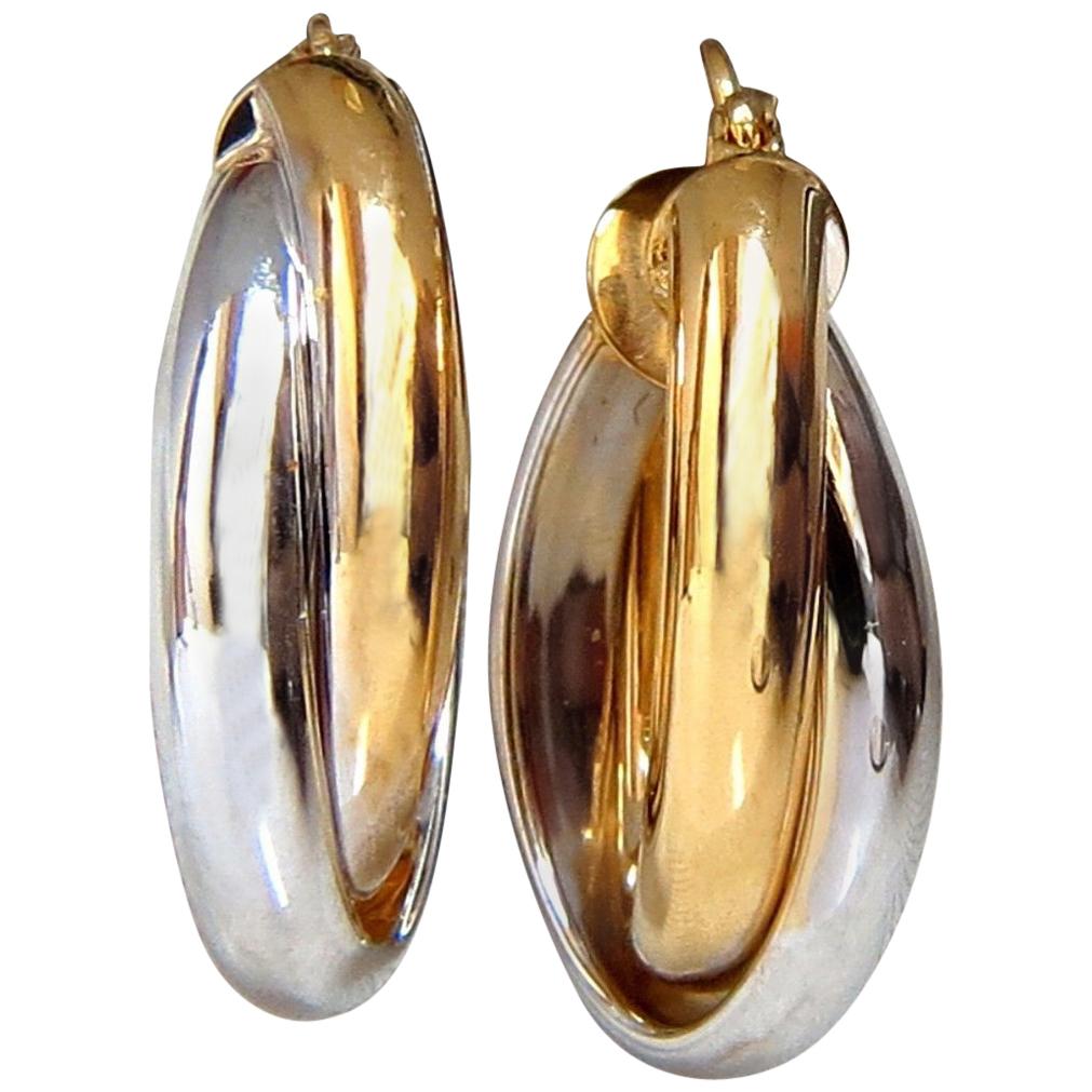 14 Karat Gold Elongated Tubular Twist Earrings
