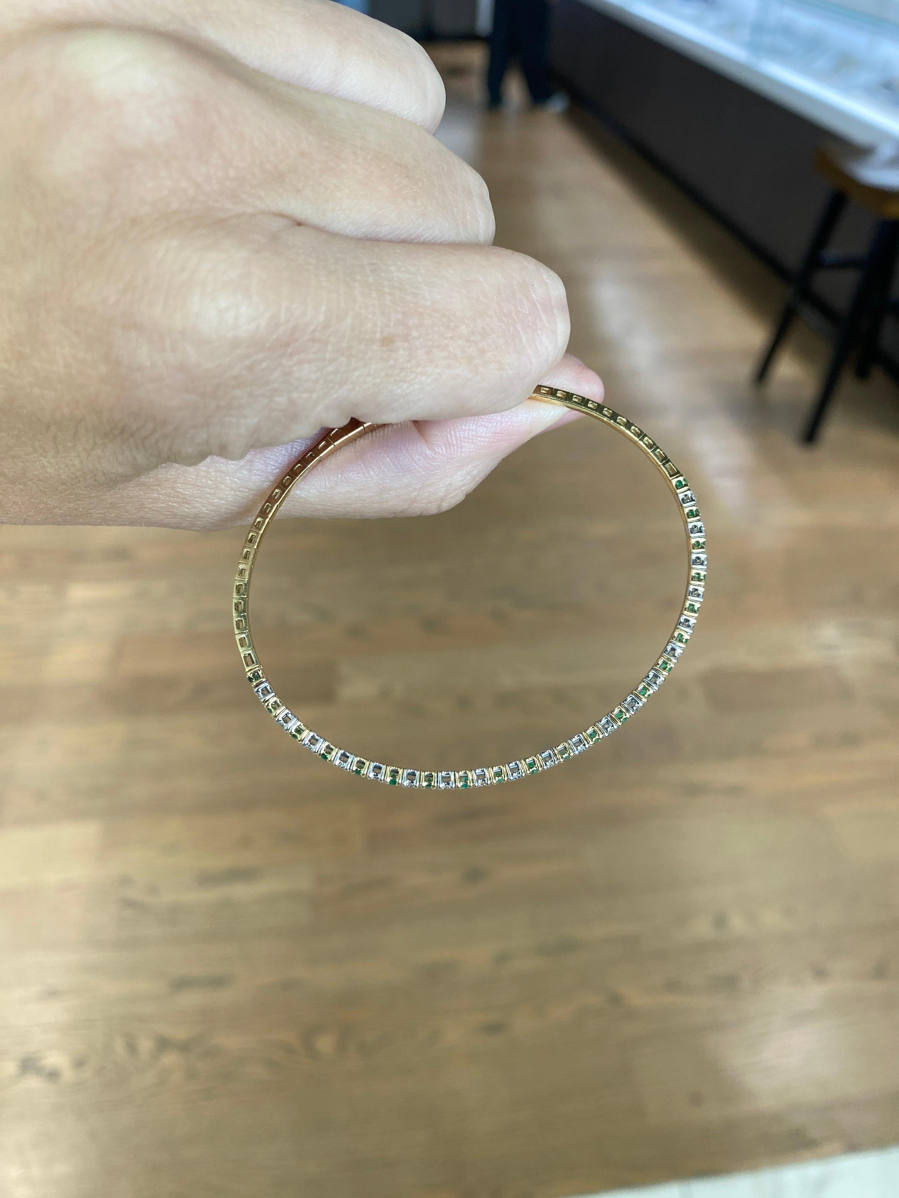 14 Karat Gold Smaragd und Diamant Flexible Armspange 9