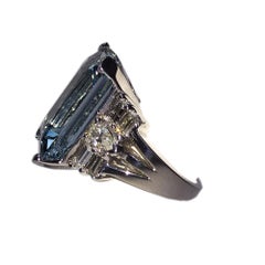 14 Karat Gold Emerald Cut Aquamarine 18.10 Carat Diamond Cocktail Ring