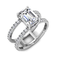 14 Karat Gold Emerald Diamond Double Band 2 Carat Center '2.6 Carat' K VS2 GIA