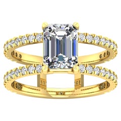 14 Karat Gold Emerald Diamond Double Band 2 Carat Center '2.6 Carat' K VS2 GIA