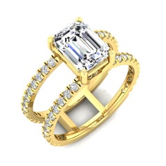 14 Karat Gold Emerald Diamond Double Band 2 Carat Center '2.6 Carat' K VS2 GIA