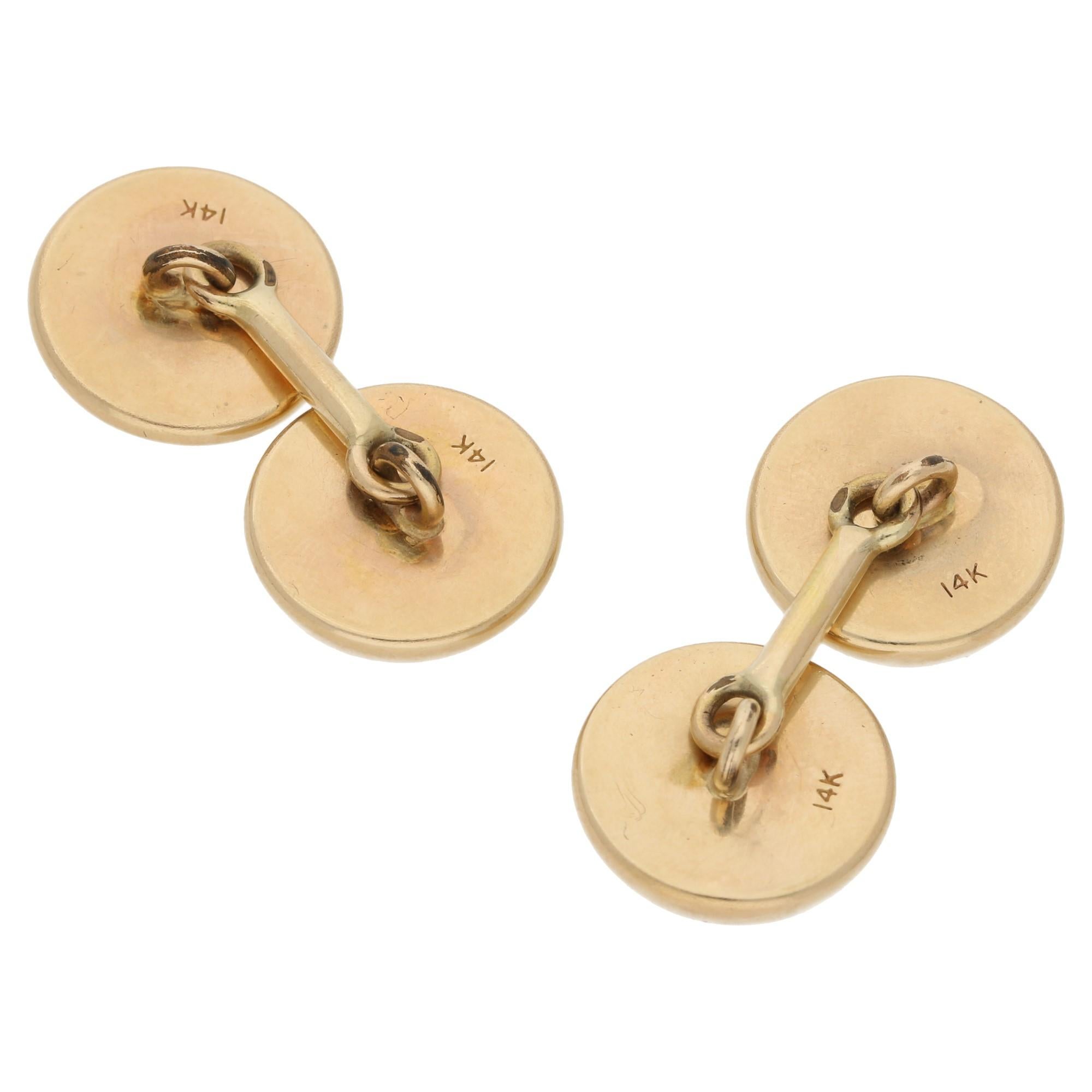 These 14ct gold cufflinks display the most detailed craftsmanship of essex crystals, typical of the Victorian era. Each terminal is a cabochon crystal that is hand carved from the back in the design of a soft-coated Wheaten Terrier, then finely