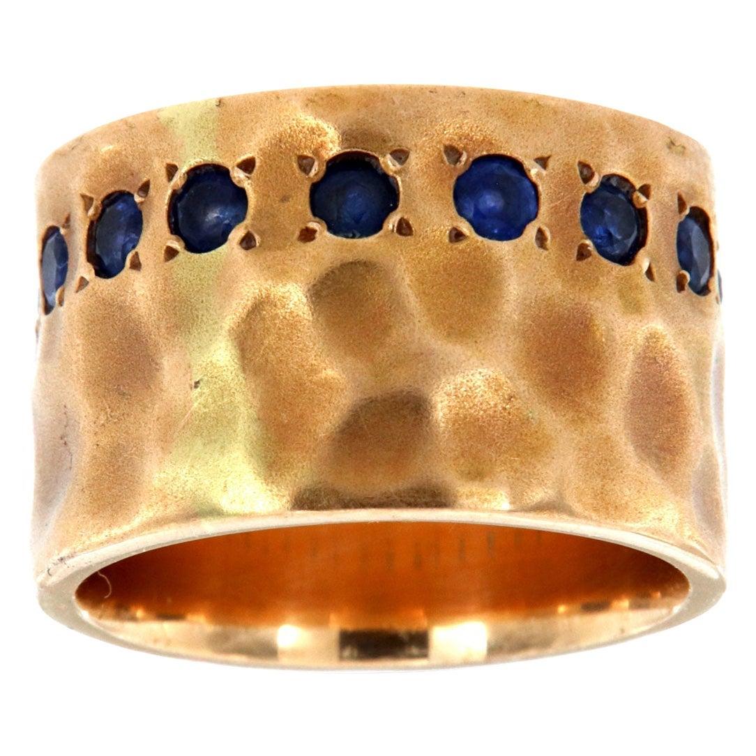 For Sale:  14 Karat Gold Eternity Rabina Rustic Earthy Sapphir Ring Band 1.00 Carat T.W