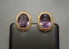 14 Karat Gold Etruscan Revival Amethyst Earrings