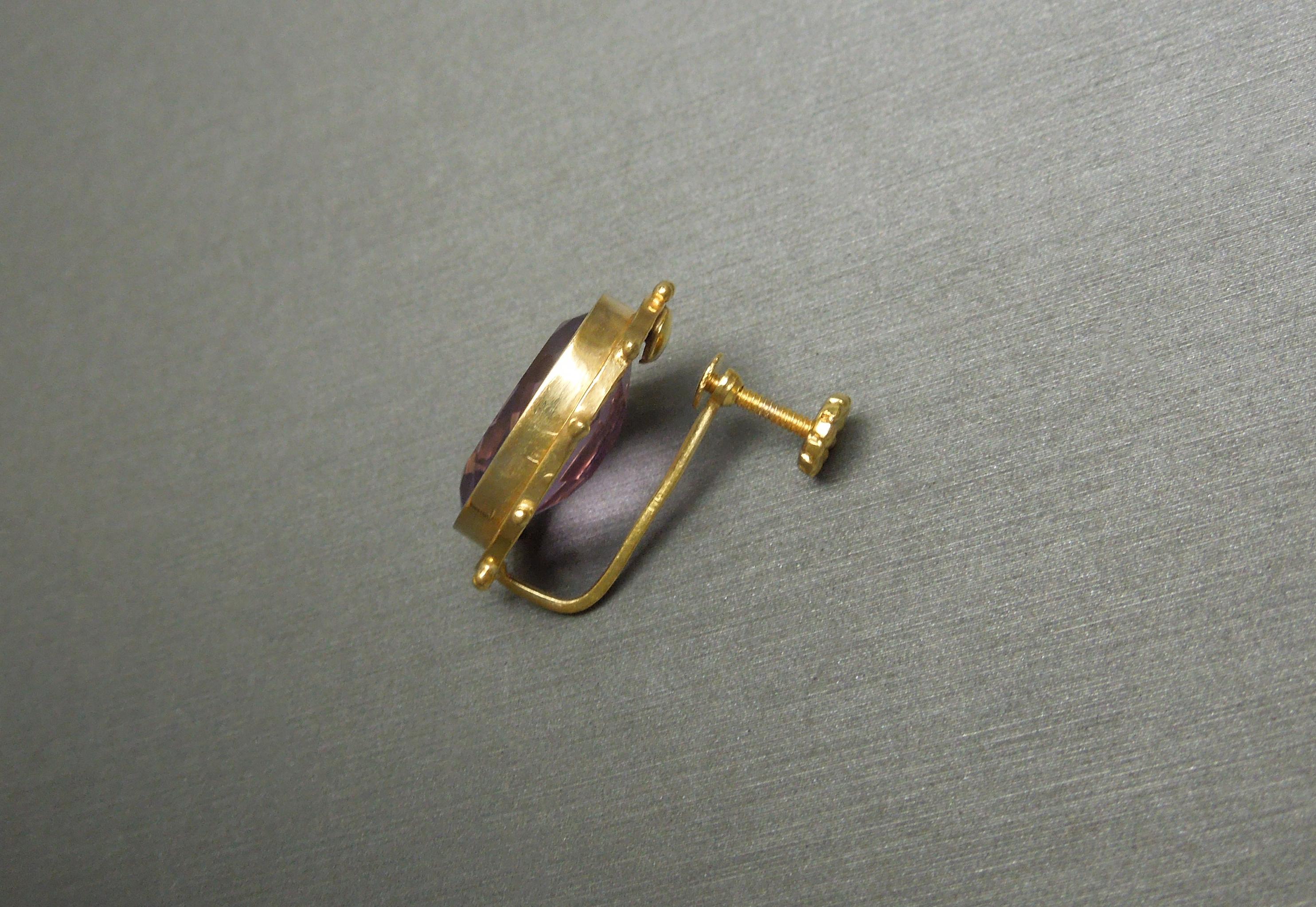Women's 14 Karat Gold Etruscan Revival Amethyst Earrings For Sale