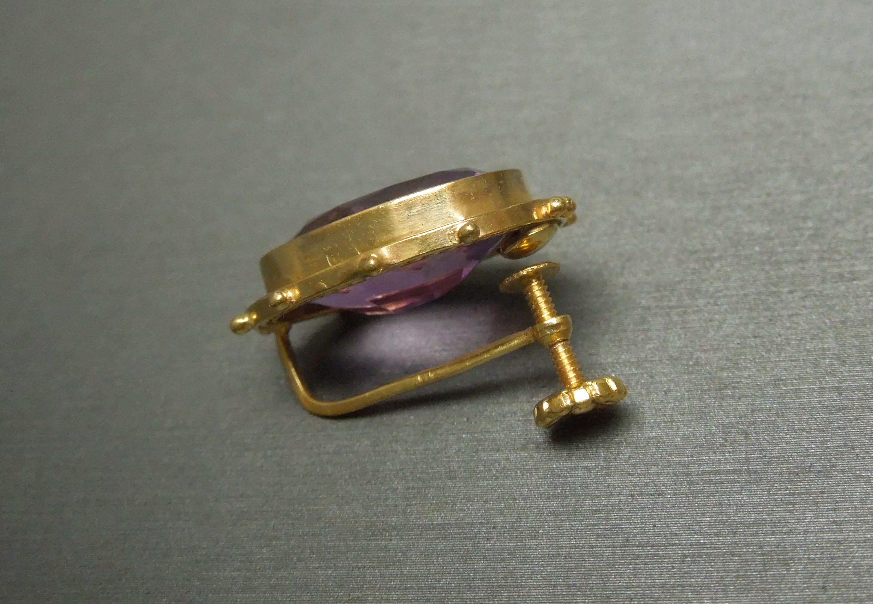 14 Karat Gold Etruscan Revival Amethyst Earrings For Sale 1
