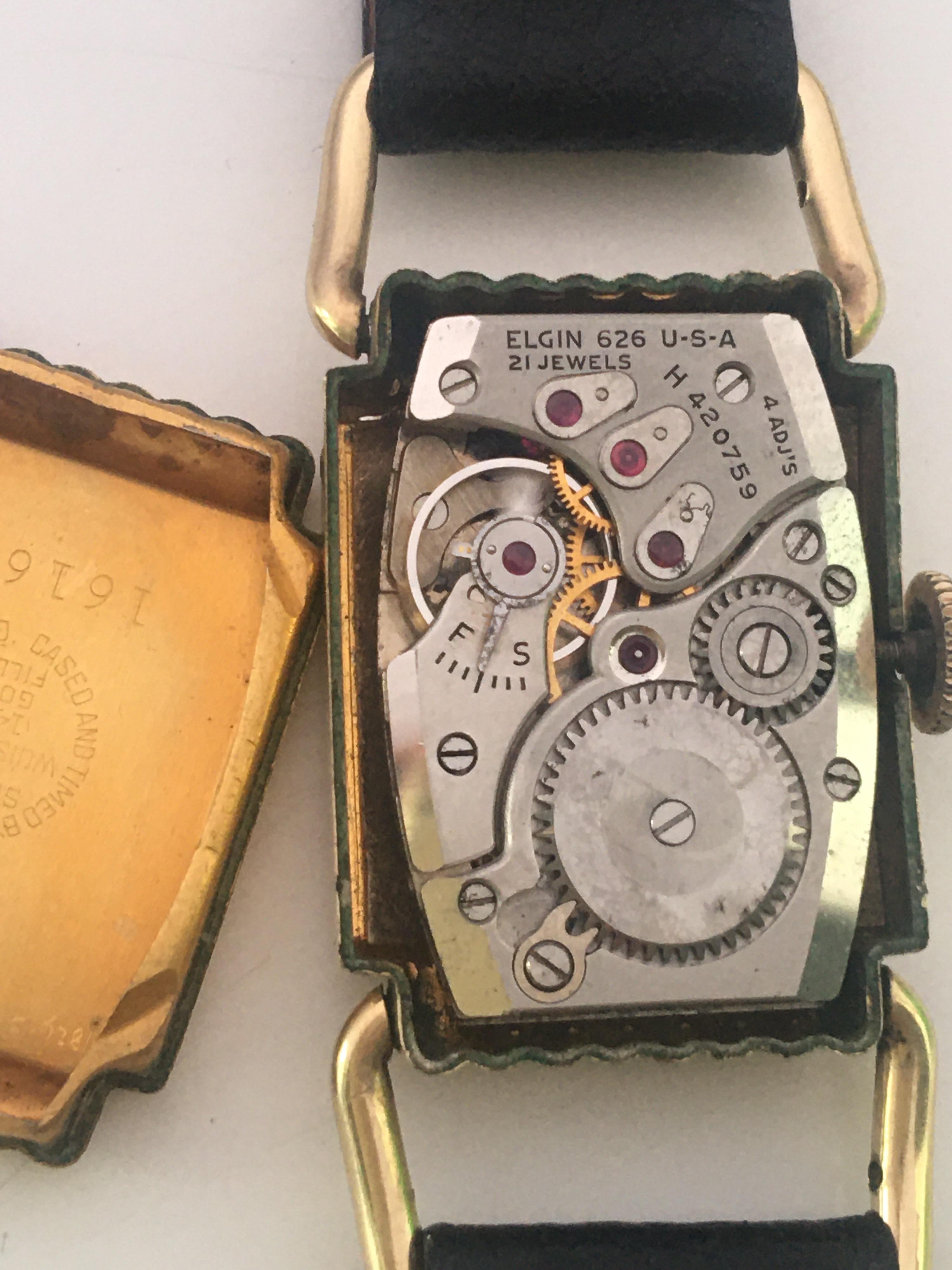 14 Karat Gold Filled 1940s Elgin National Watch Co. Mechanical Wristwatch For Sale 10