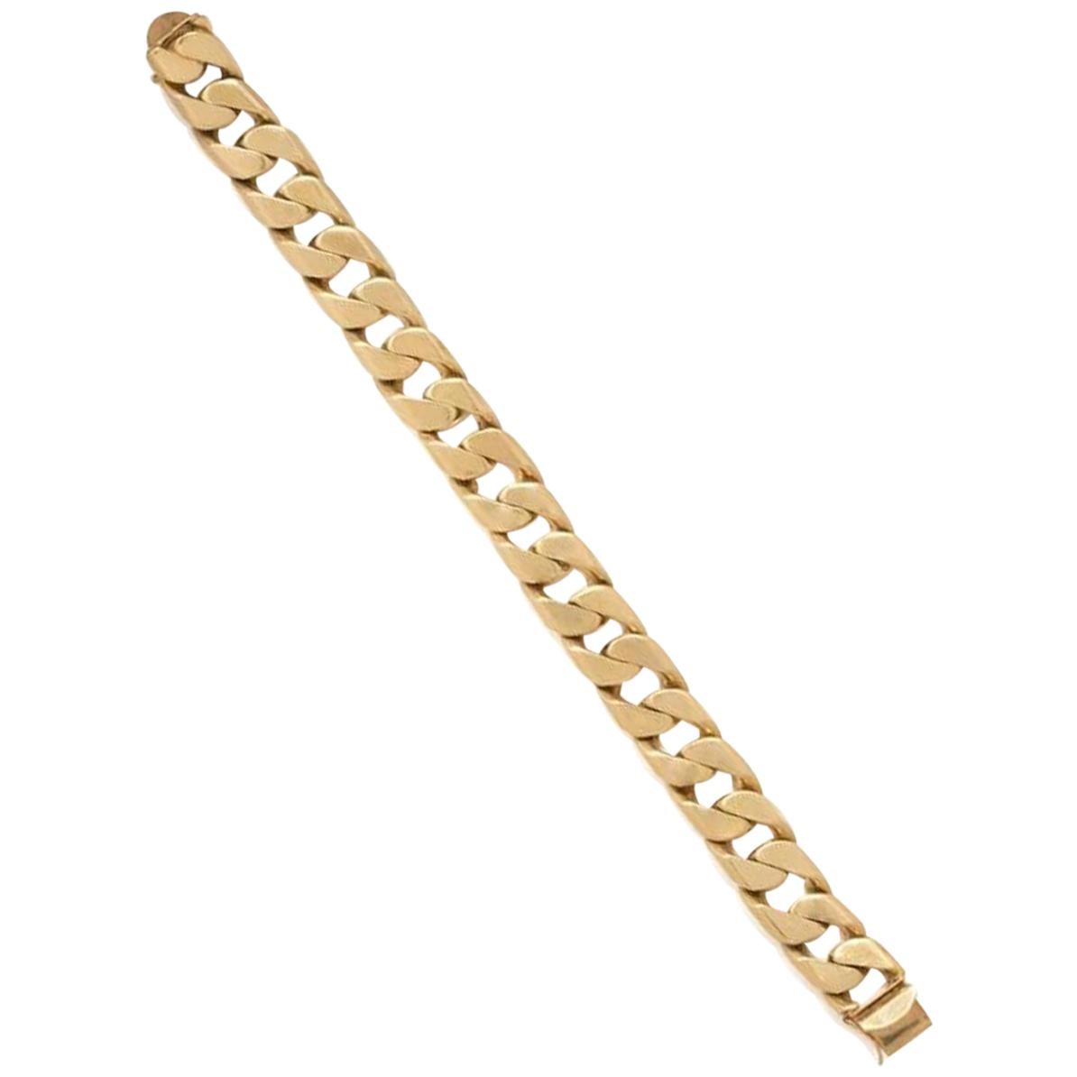 14 Karat Gold Flattened Curb Link Chain Bracelet For Sale