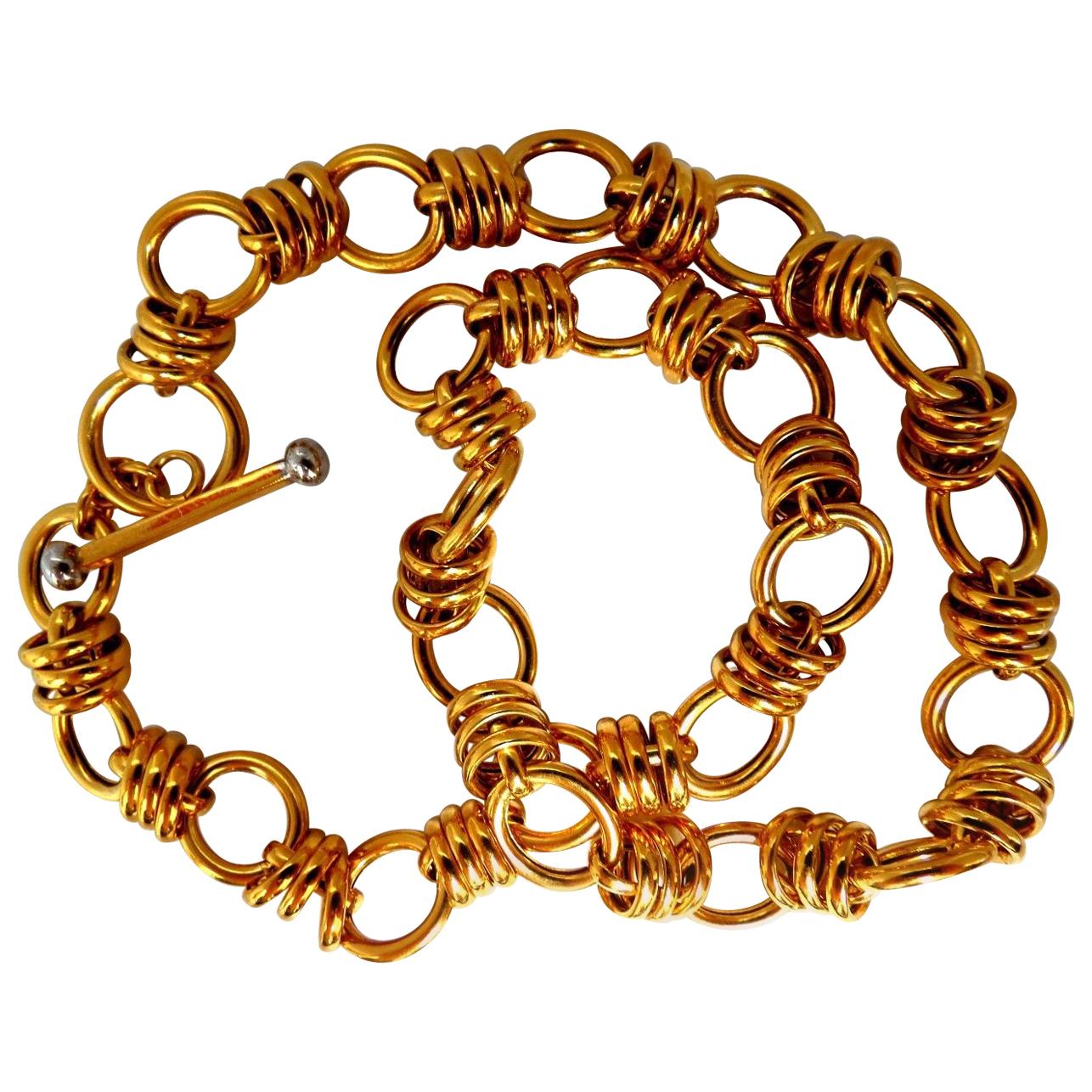14 Karat Gold Floating Circles Toggle Link Necklace