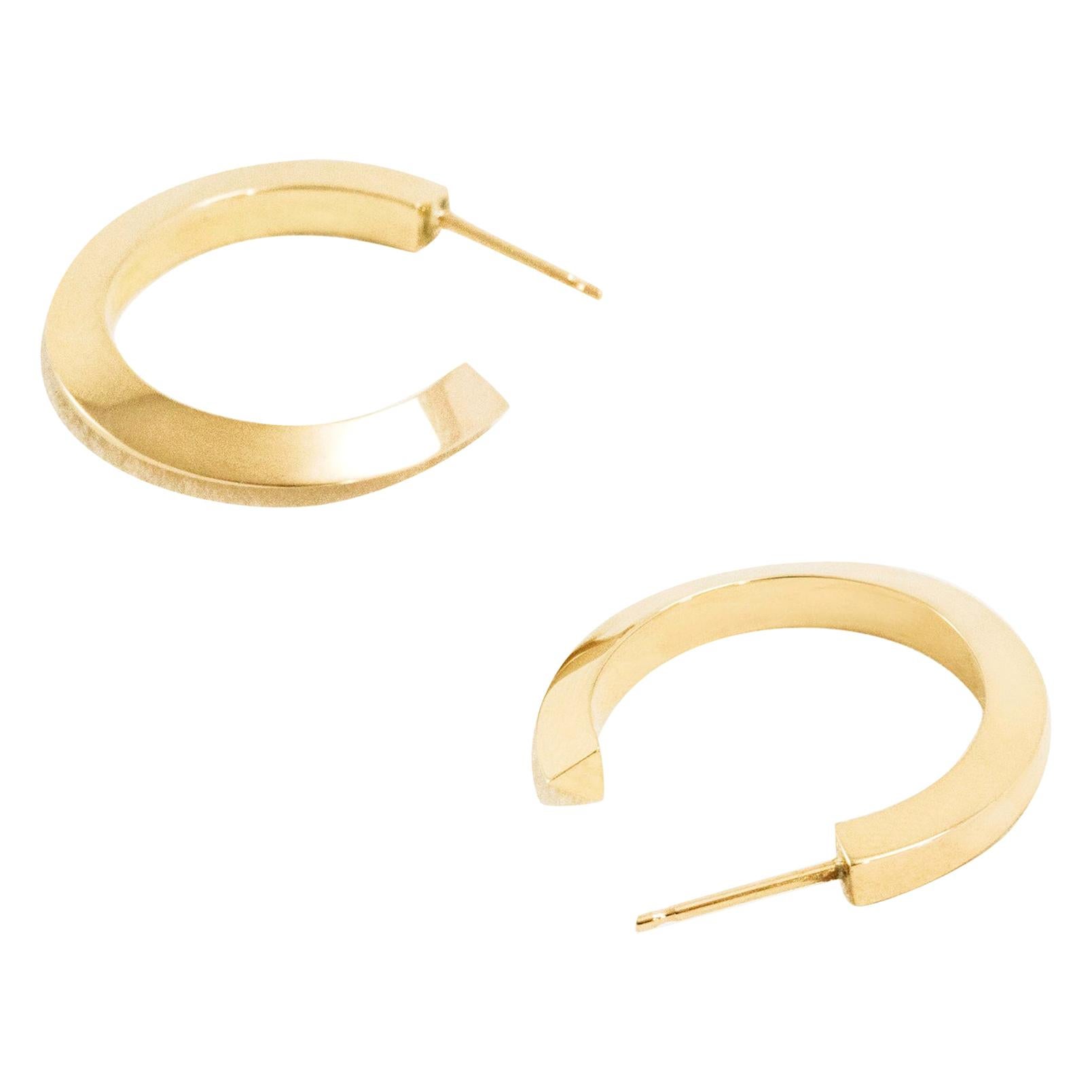 14 Karat Gold, Flow Hoop Earrings Transitioning from a Square to Triangle